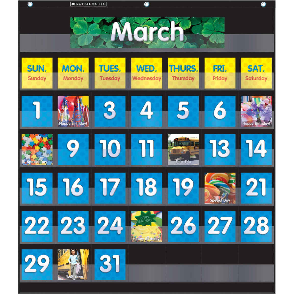 Scholastic Monthly Calendar Pocket Chart, Black Virventures