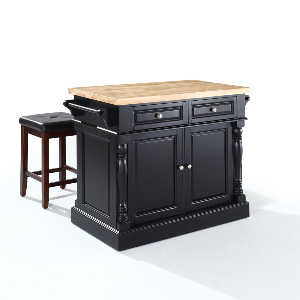 Oxford Butcher Block Top Kitchen Island In Black Finish With 24' Black ...
