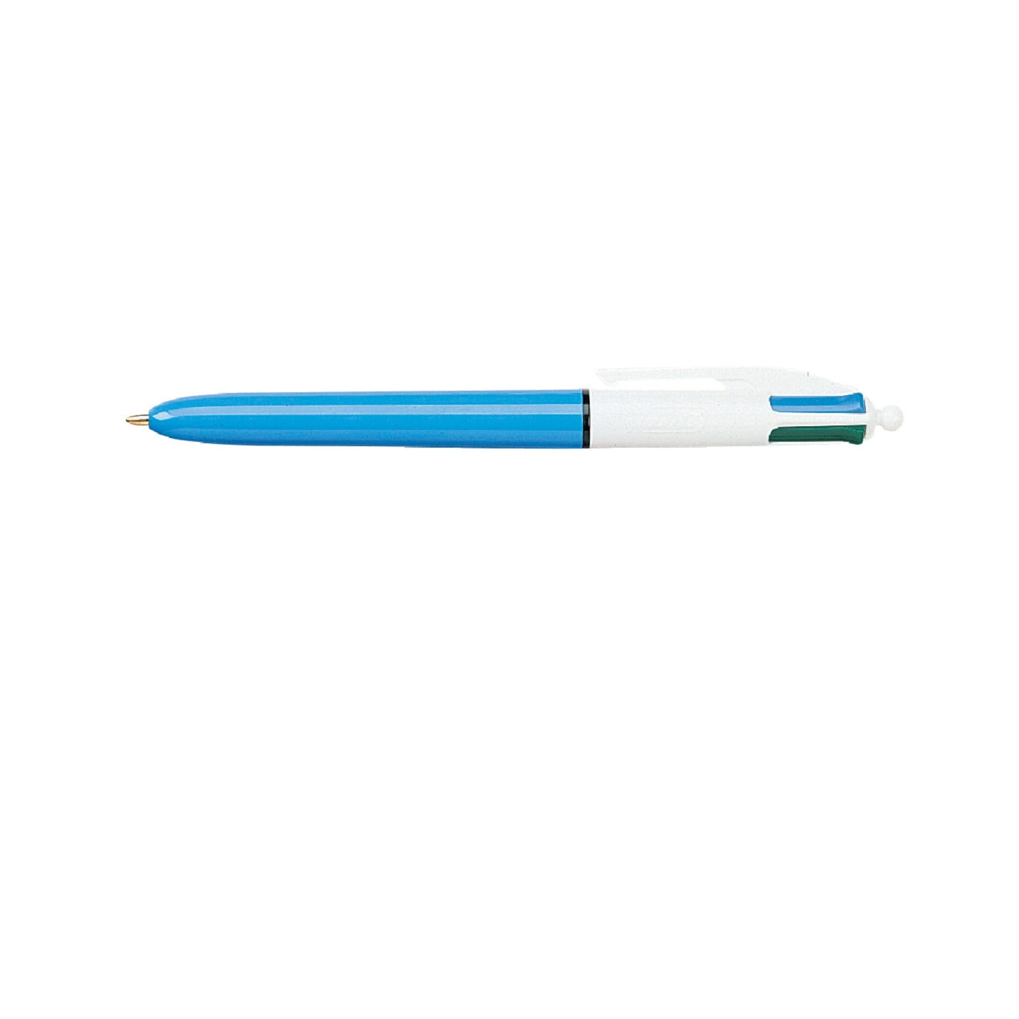 Bic 4-Color Refillable Retractable Ballpoint Pen, 1 Mm Medium Tip, Assorted Color Ink, Blue/White Barrel