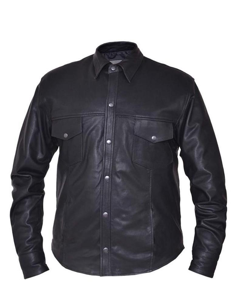 Mens Premium Lightweight Leather Motorcycle Shirt,Black,Size - 5XL