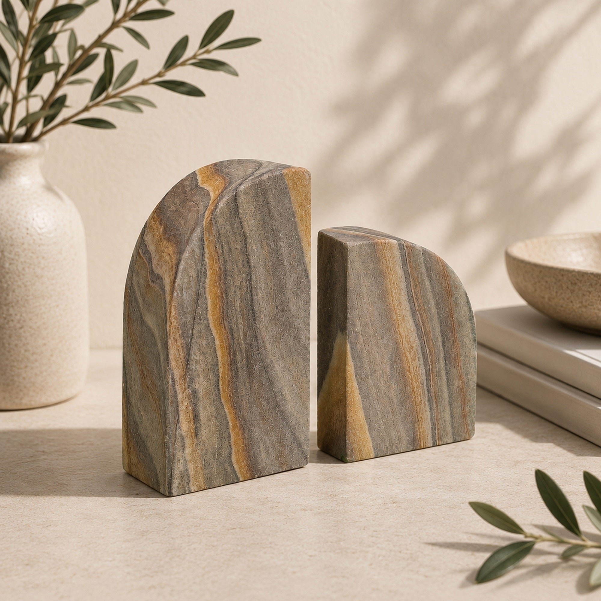 Atlas Sentinels - Rainbow Stone Bookends for Shelves - Set of 2