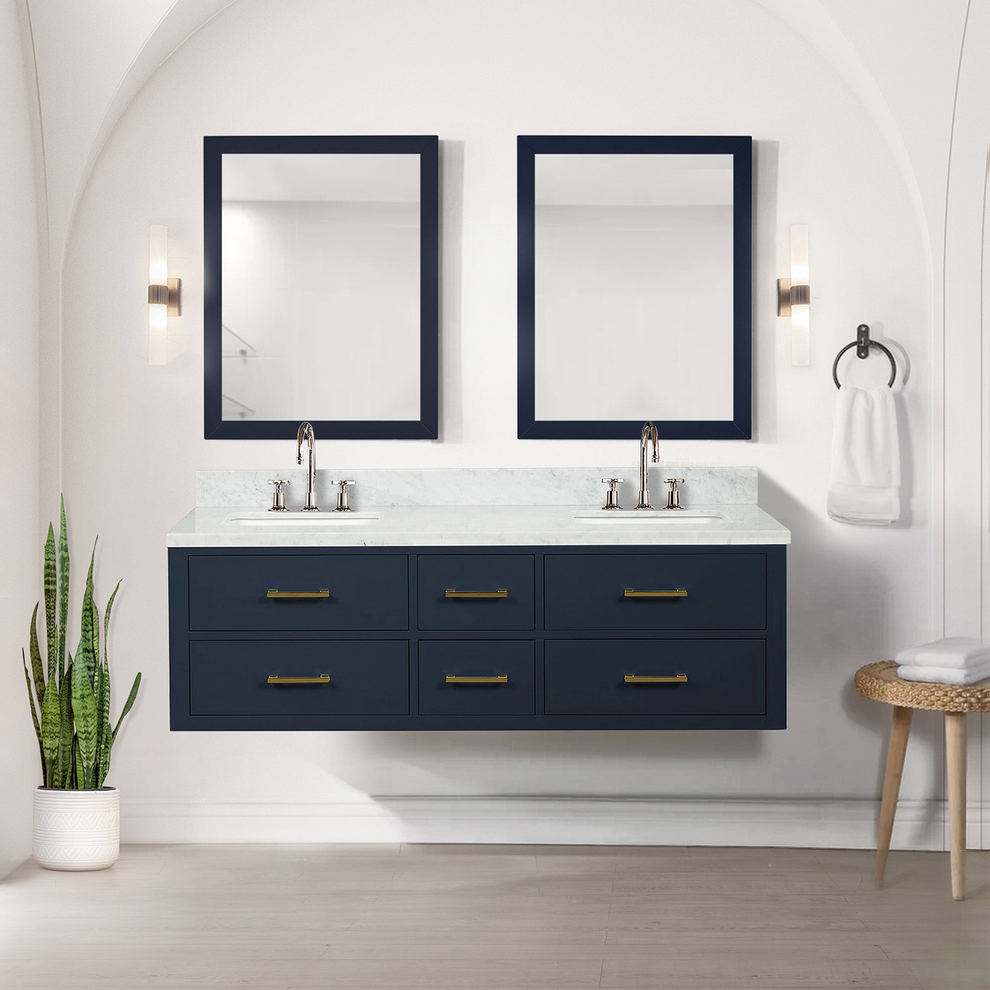 Blue Double Bath Vanity 60 in. W x 22 in. D