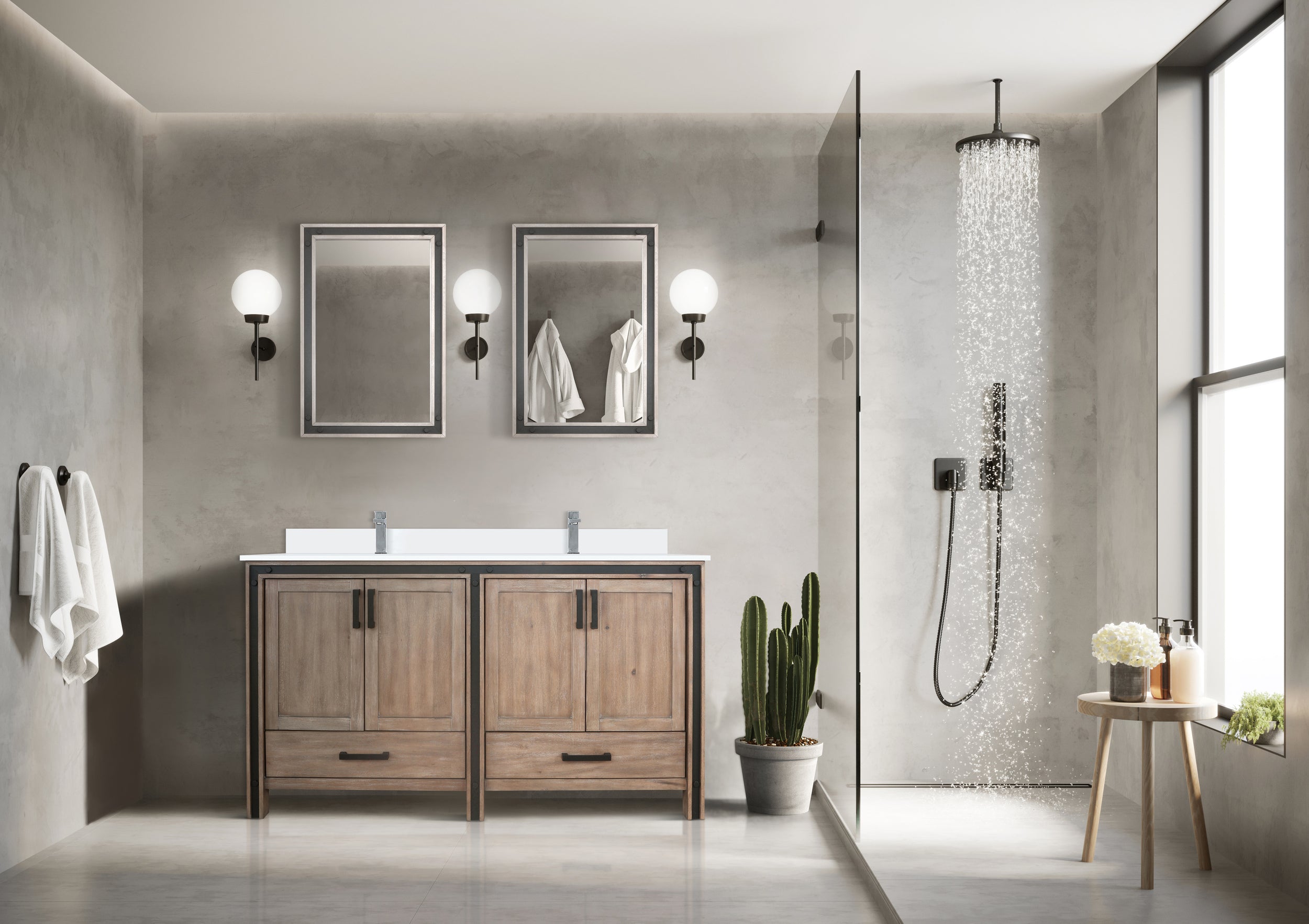 Rustic Barnwood Double Bath Vanity 60 in. W x 22 in. D