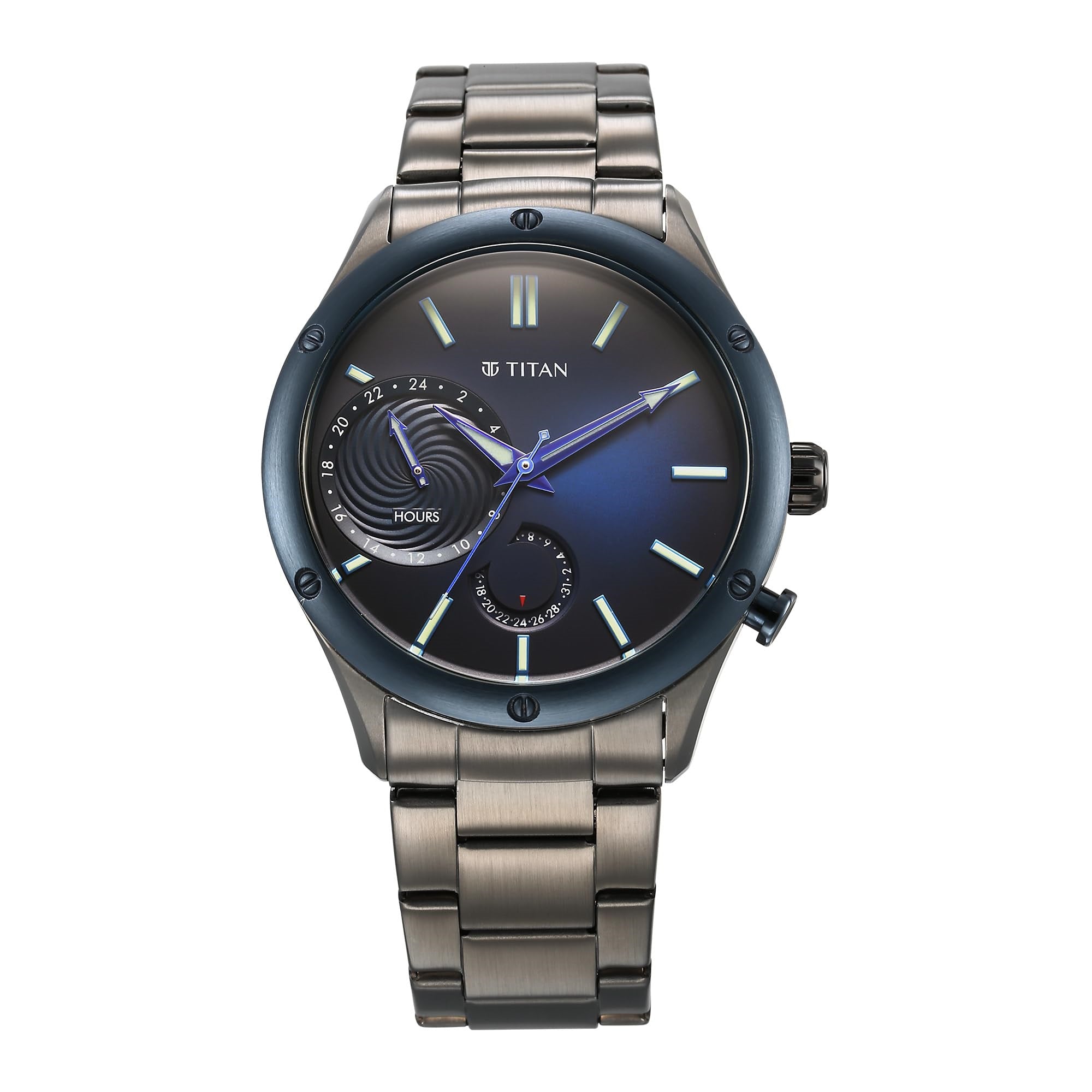 Titan Regalia Stellar Quartz Multifunction Blue Dial Stainless Steel Strap Watch for Men-NS10009KM01