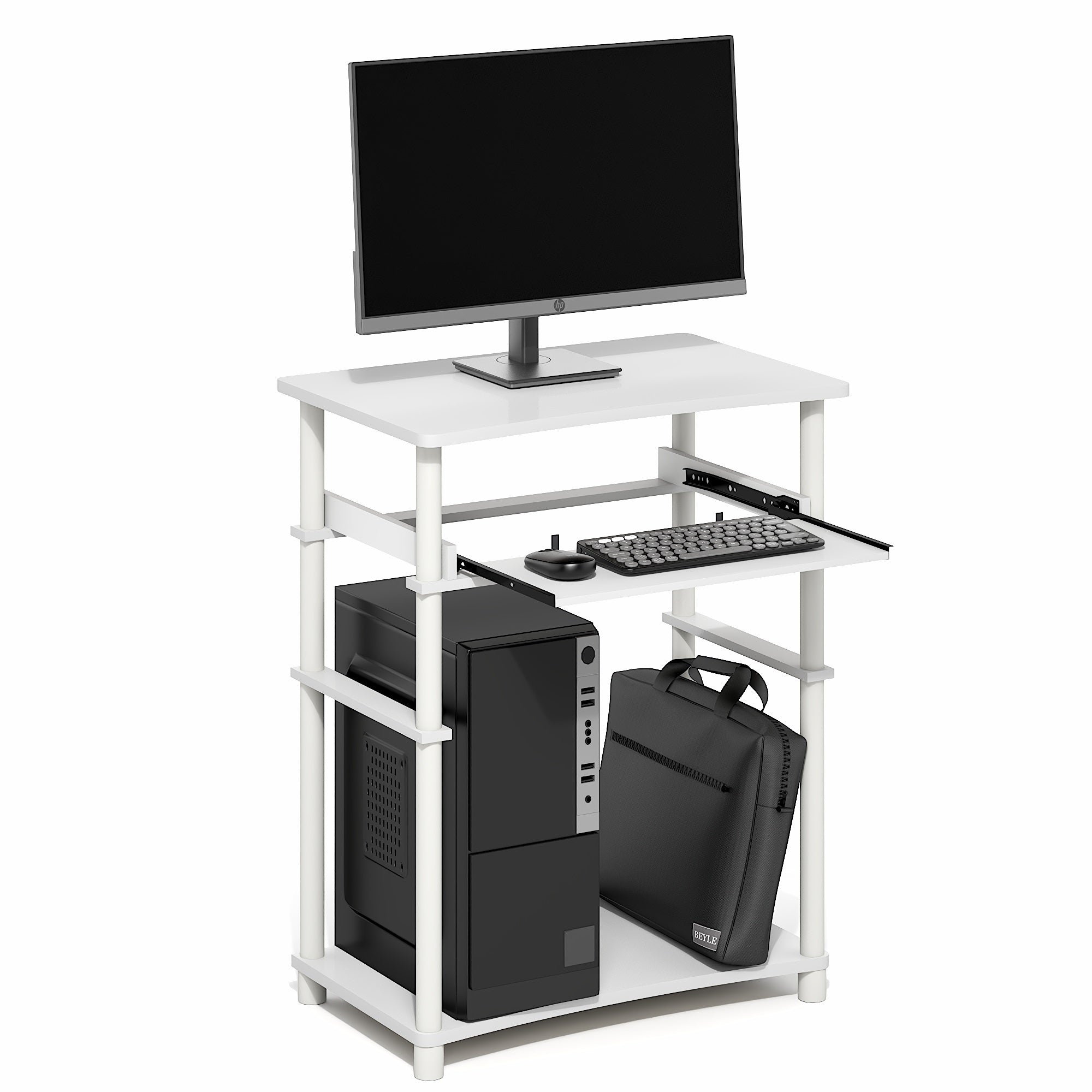 Furinno HOME Desk, 23.6 Wide Gaming Desk with Keyboard Tray, Open Shelf Laptop Notebook Computer Desk, Office Desk for Home Office, Study Room, Dorm, Bedroom, White