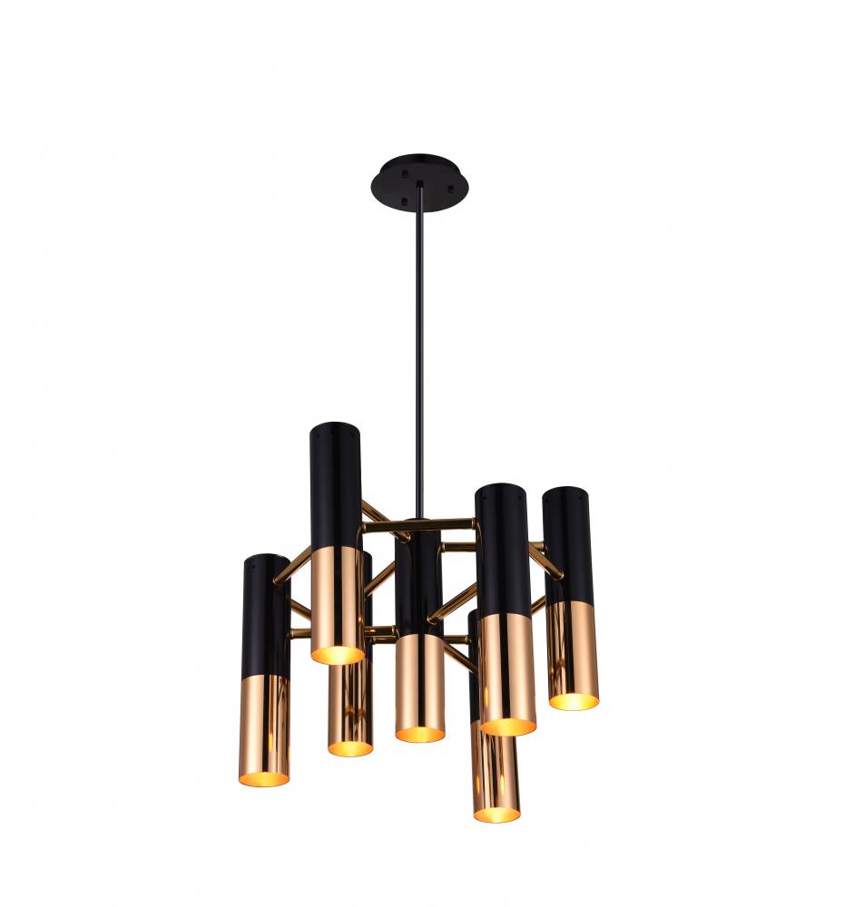 7 Light Down Chandelier With Matte Black & Satin Gold Finish