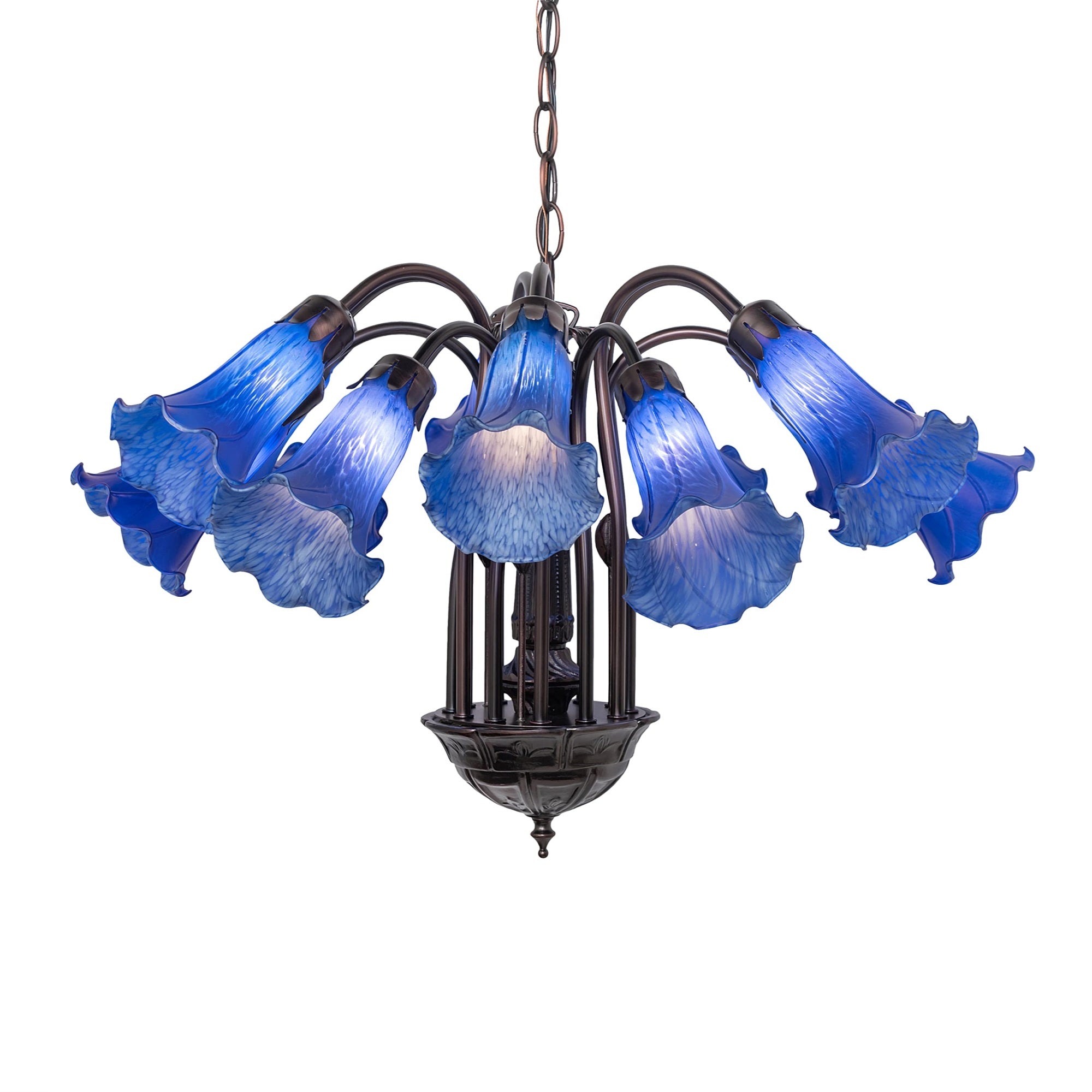 24' Wide Blue Tiffany Pond Lily 12 Light Chandelier