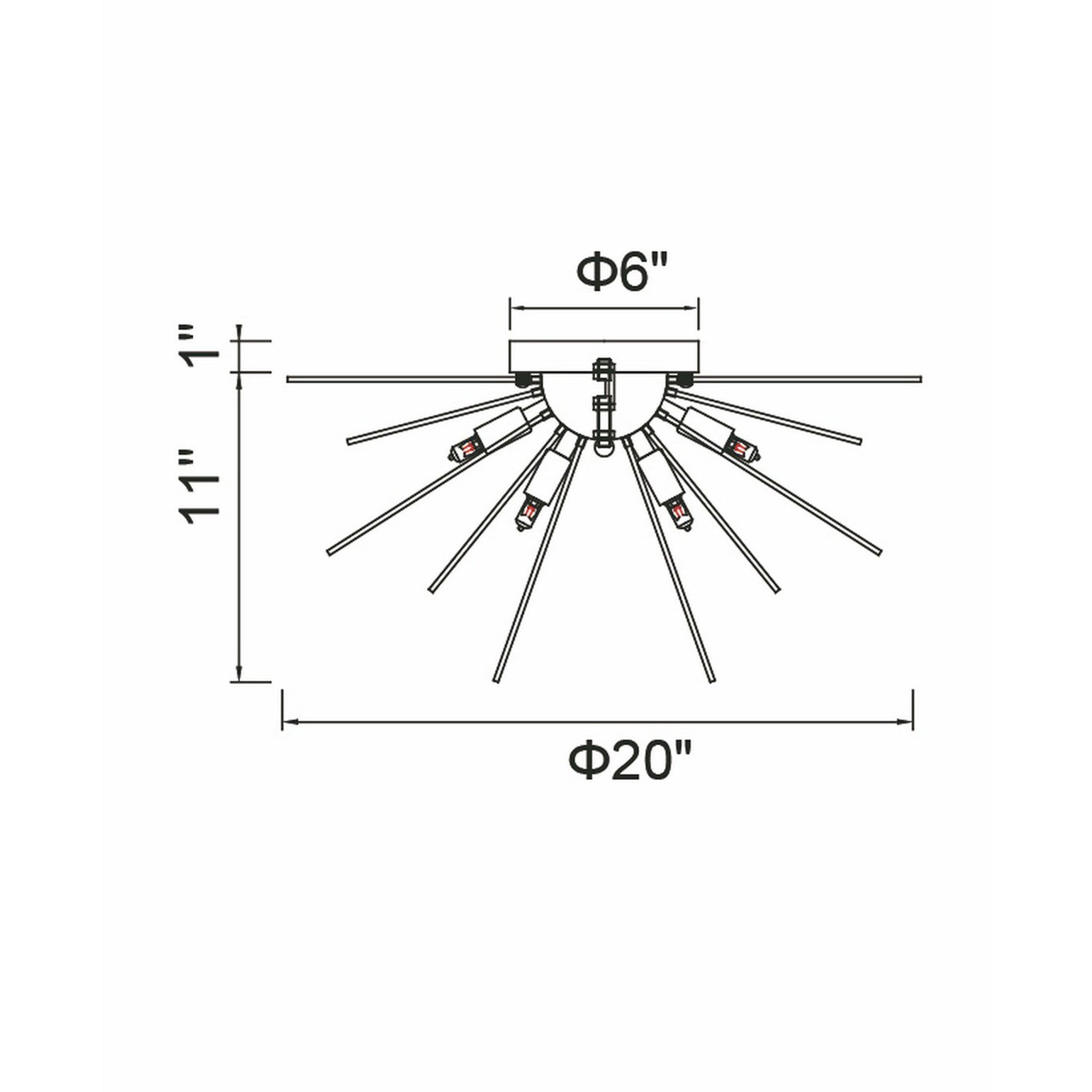 Savannah 6 Light Flush Mount With Black Finish