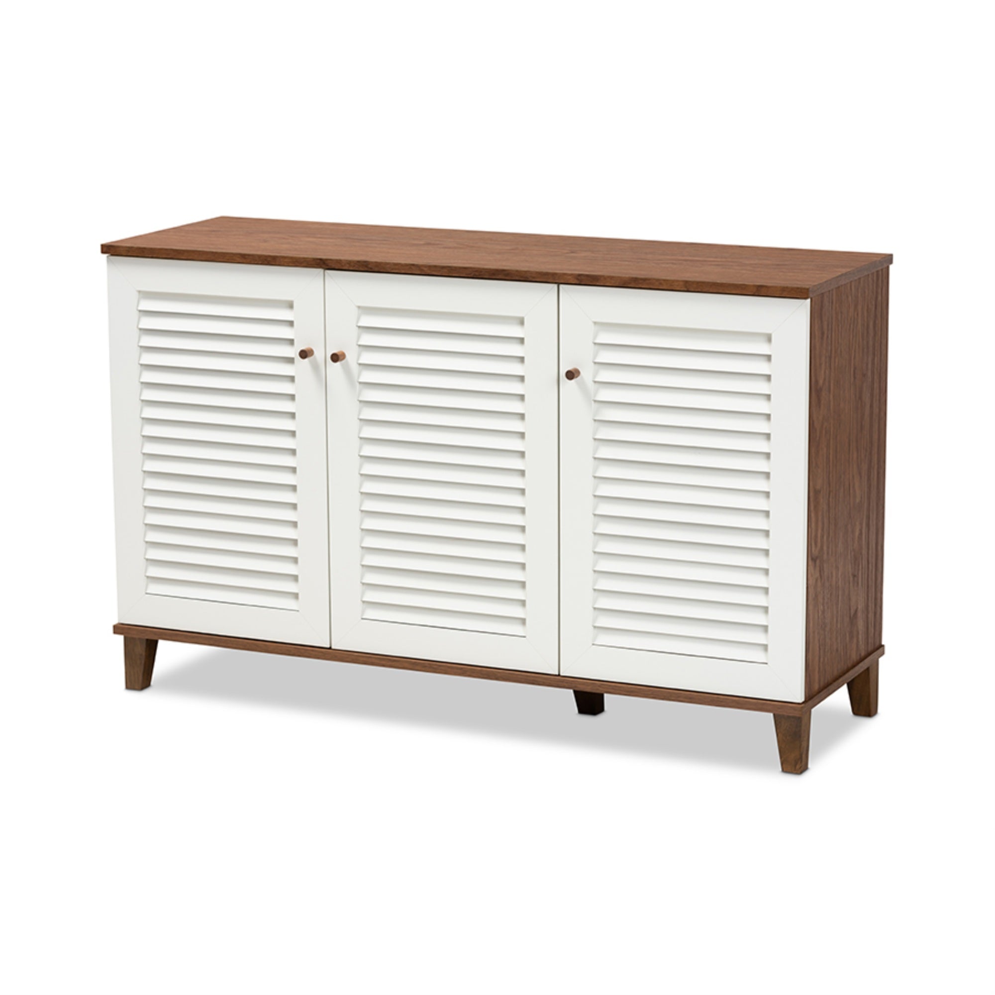 Baxton Studio Coolidge Modern and Contemporary Walnut Finished 8-Shelf Wood Shoe Storage Cabinet