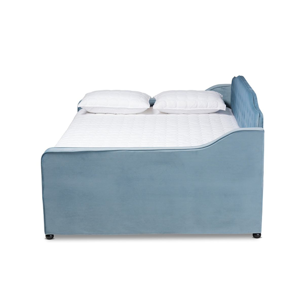 Baxton Studio Freda Transitional And Contemporary Light Blue Velvet Fabric Upholstered And Button Tufted Queen Size Daybed With 
