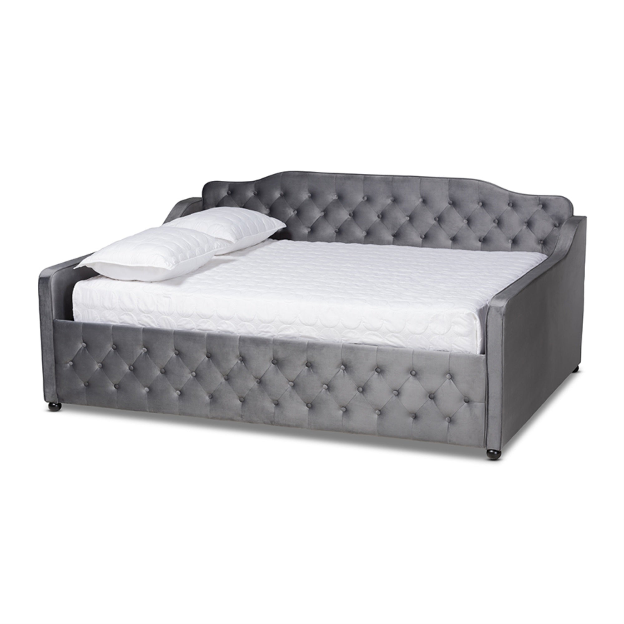 Baxton Studio Freda Transitional and Contemporary Grey Velvet Fabric Upholstered and Button Tufted Queen Size Daybed