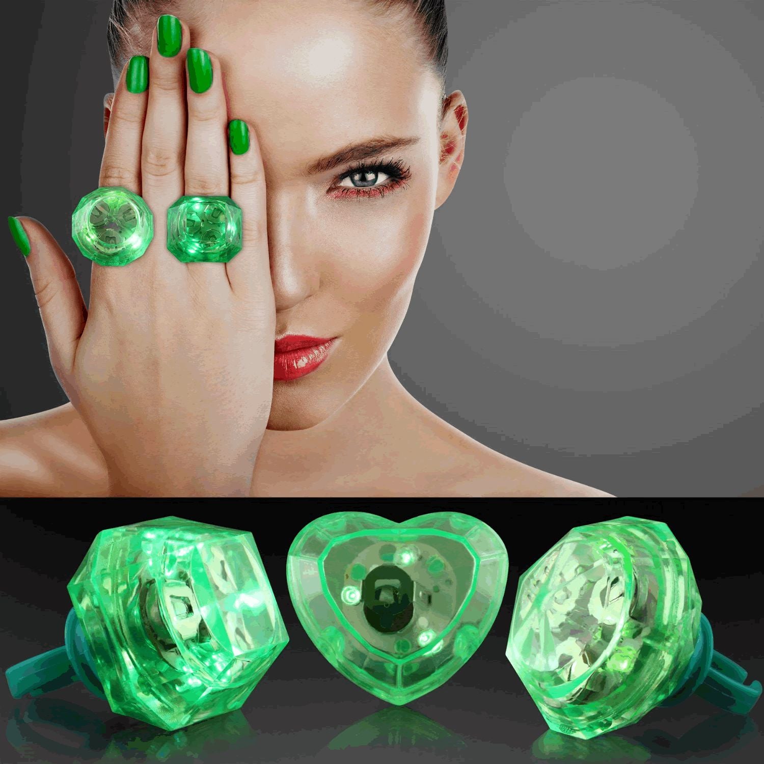 Huge Gem Ring Green Assorted Shapes