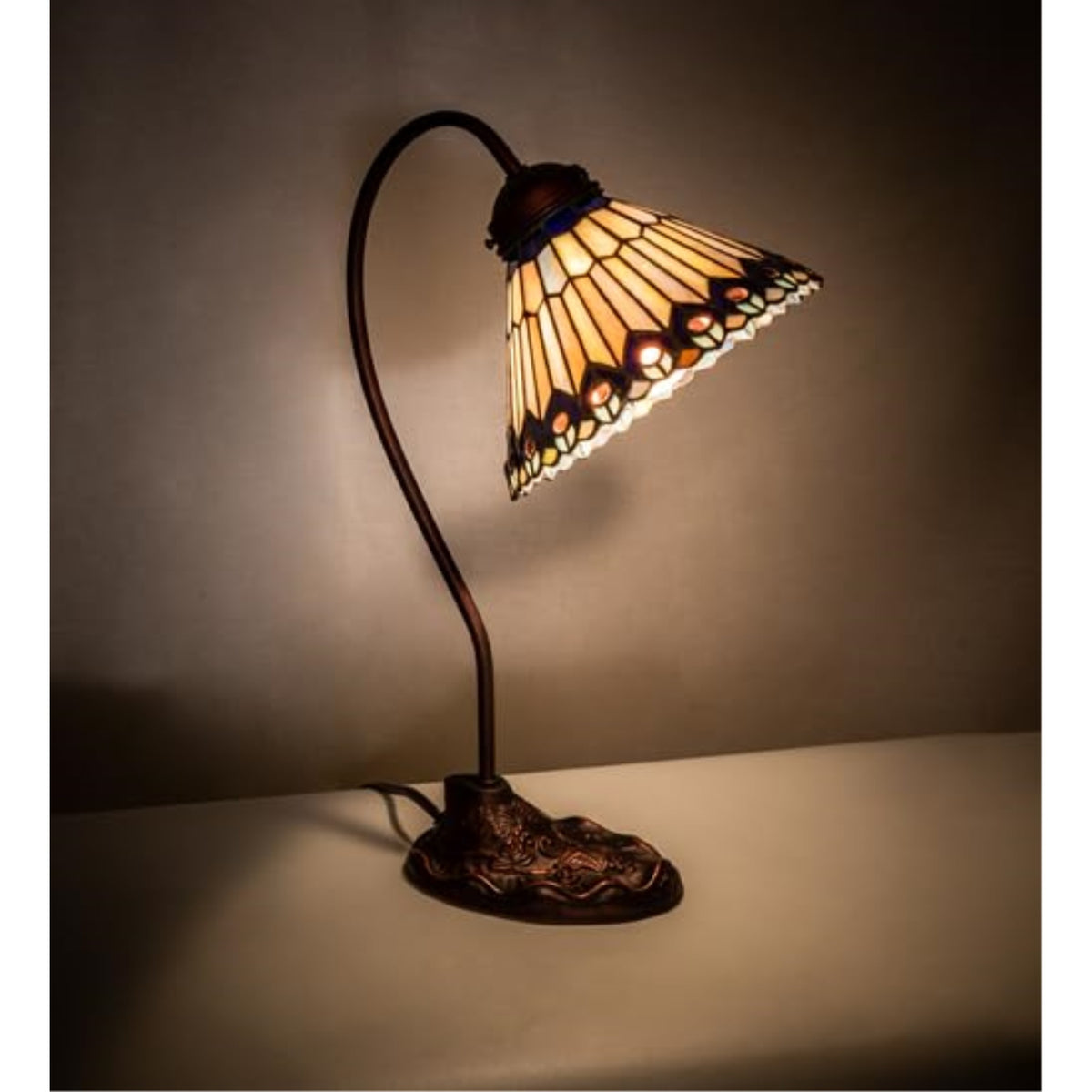 18' High Tiffany Jeweled Peacock Desk Lamp