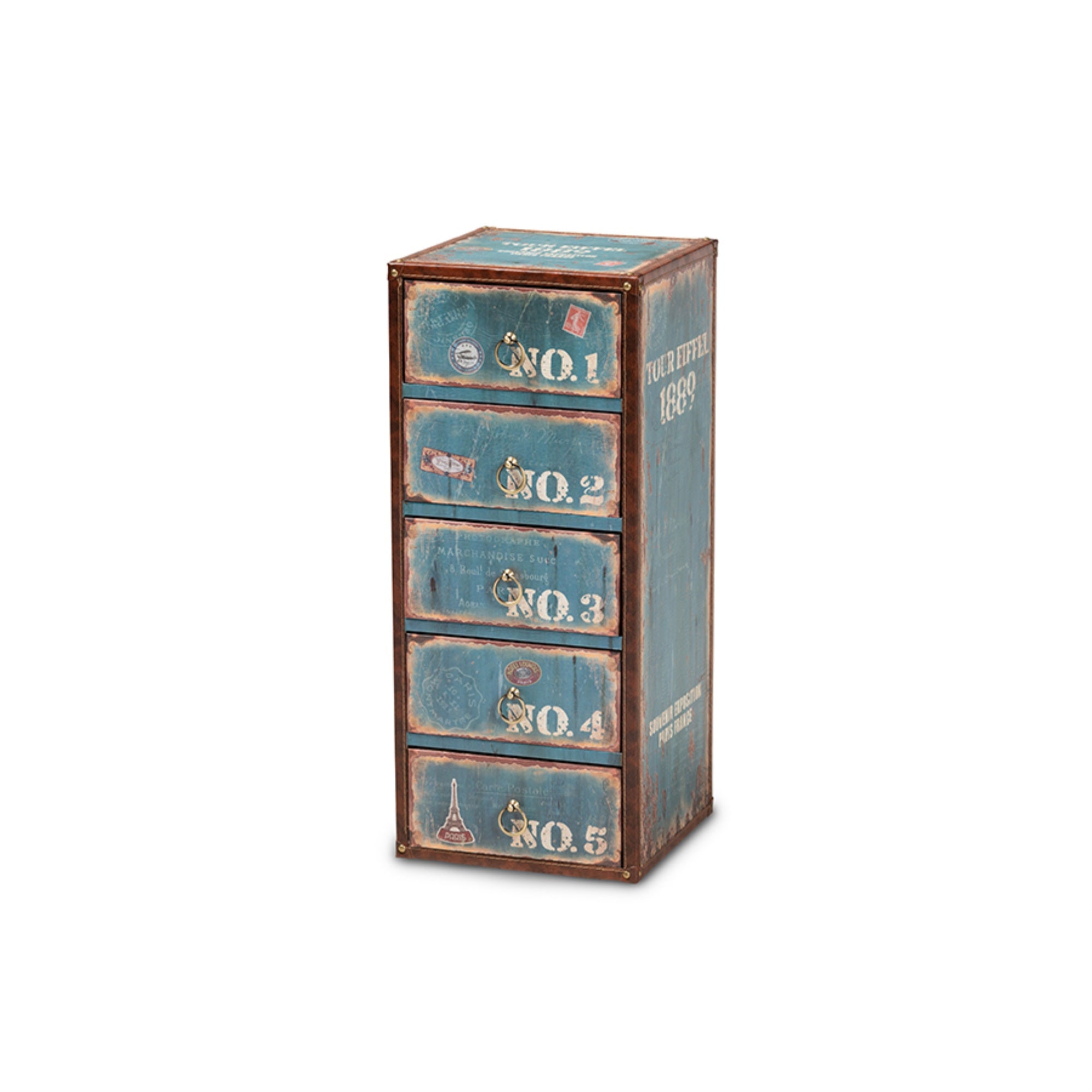 Baxton Studio Alba Vintage Rustic French Inspired Blue Finished Wood 5-Drawer Accent Storage Cabinet