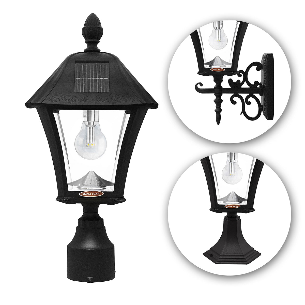 Baytown Bulb Solar Lamp - Wall/Pier/3 Fitter Mounts - Black