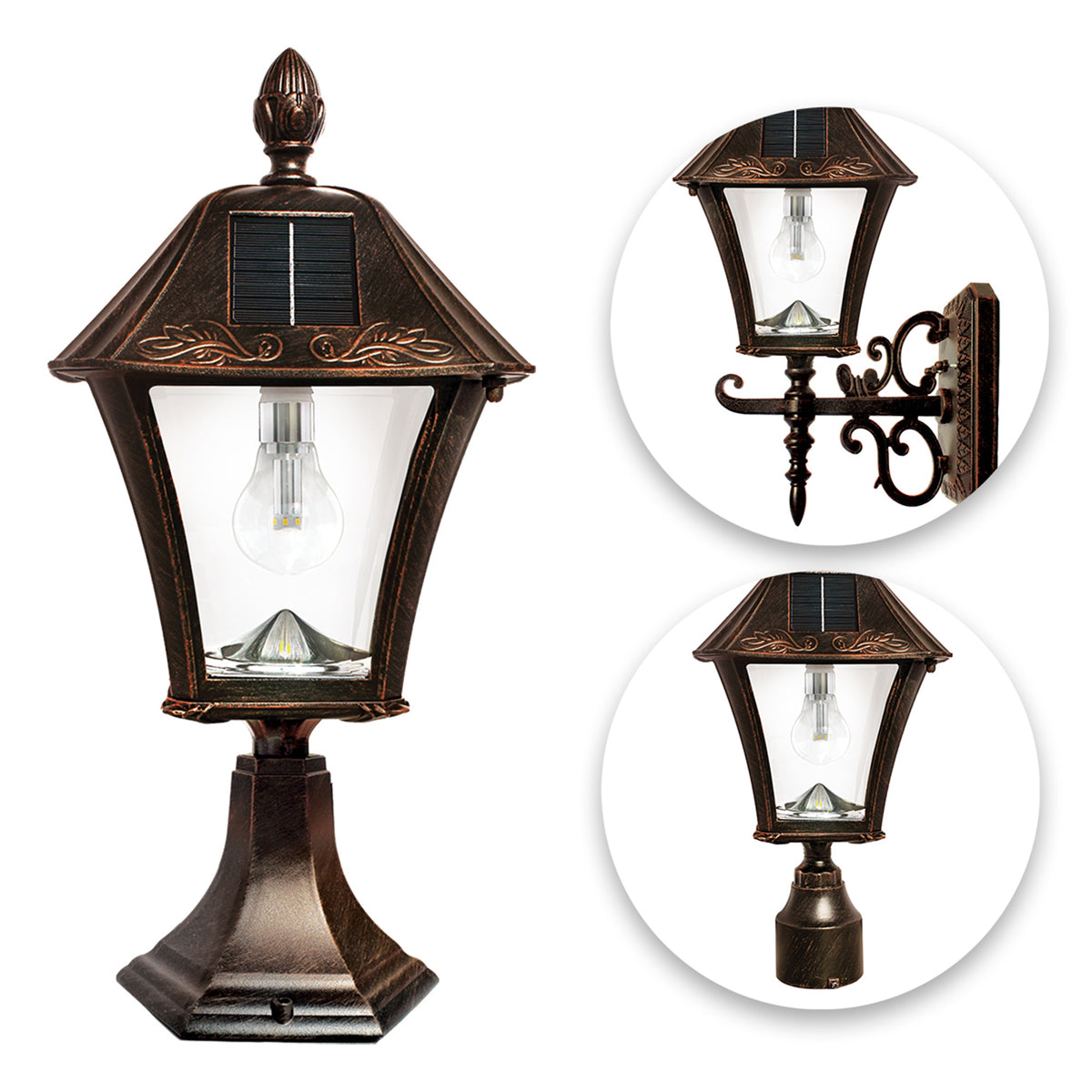 Baytown Bulb Solar Lamp - Wall/Pier/3 Fitter Mounts - Brushed Bronze