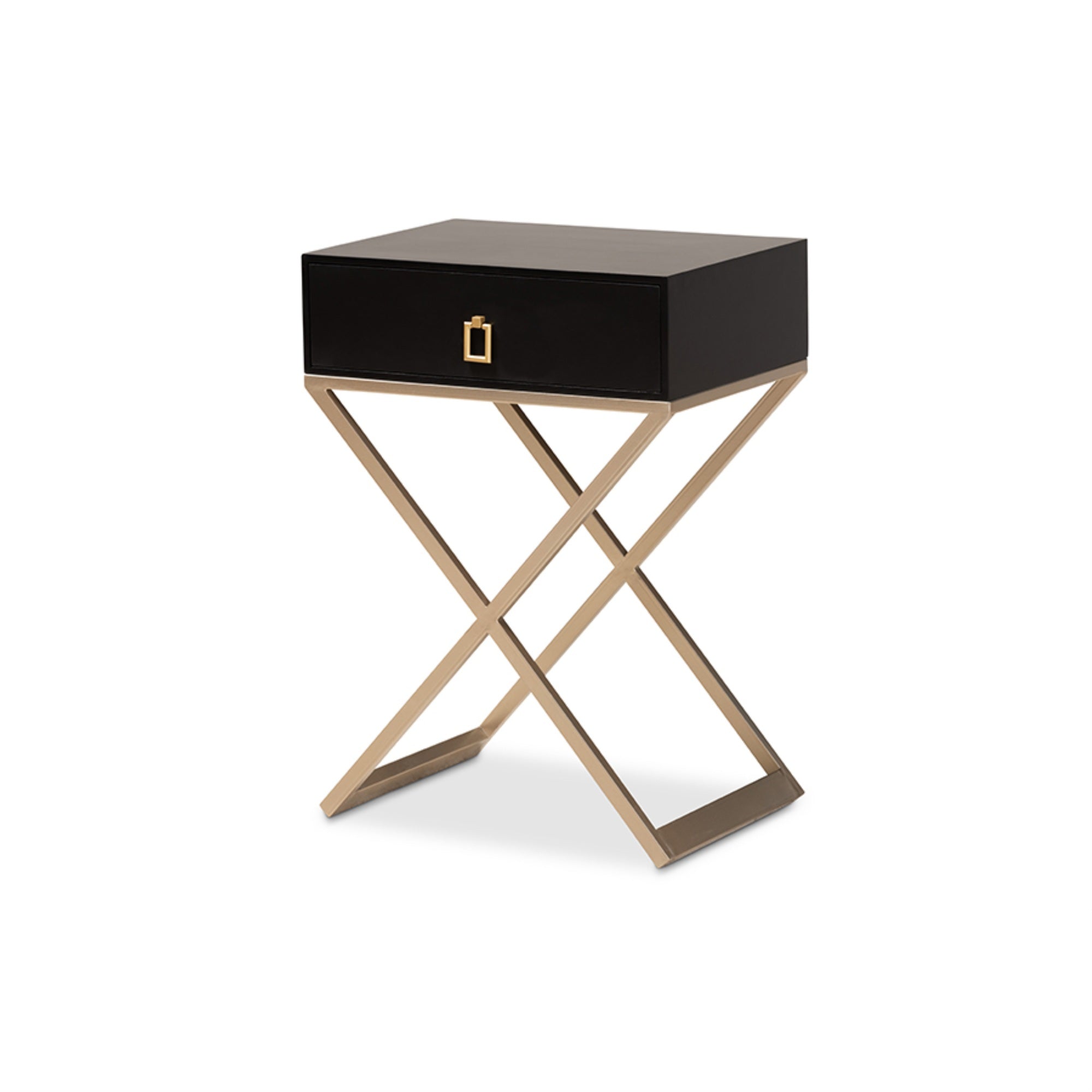Baxton Studio Patricia Modern and Contemporary Black Finished Wood and Powder Coated Brass Effect Metal 1-Drawer End Table