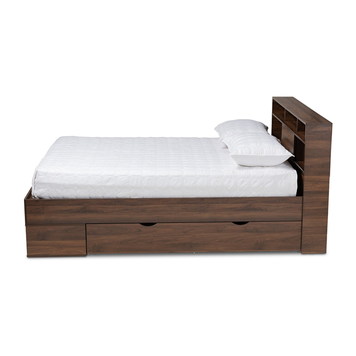Baxton Studio Tristan Modern And Contemporary Walnut Brown Finished Wood 1-Drawer Queen Size Platform Storage Bed With Shelves