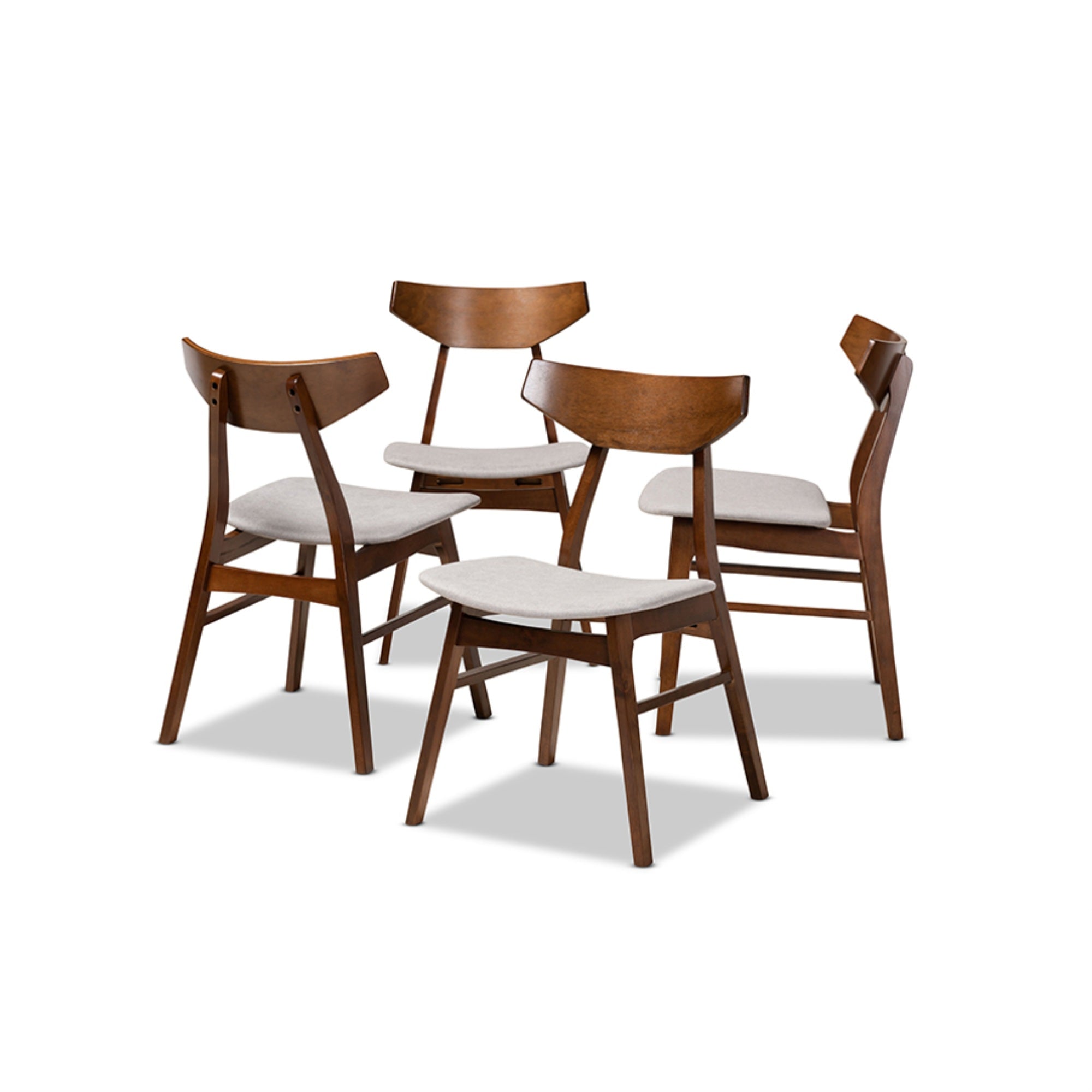Baxton Studio Danica Mid-Century Modern Transitional Light Grey Fabric Upholstered and Walnut Brown Finished Wood 4-Piece Dining Chair Set