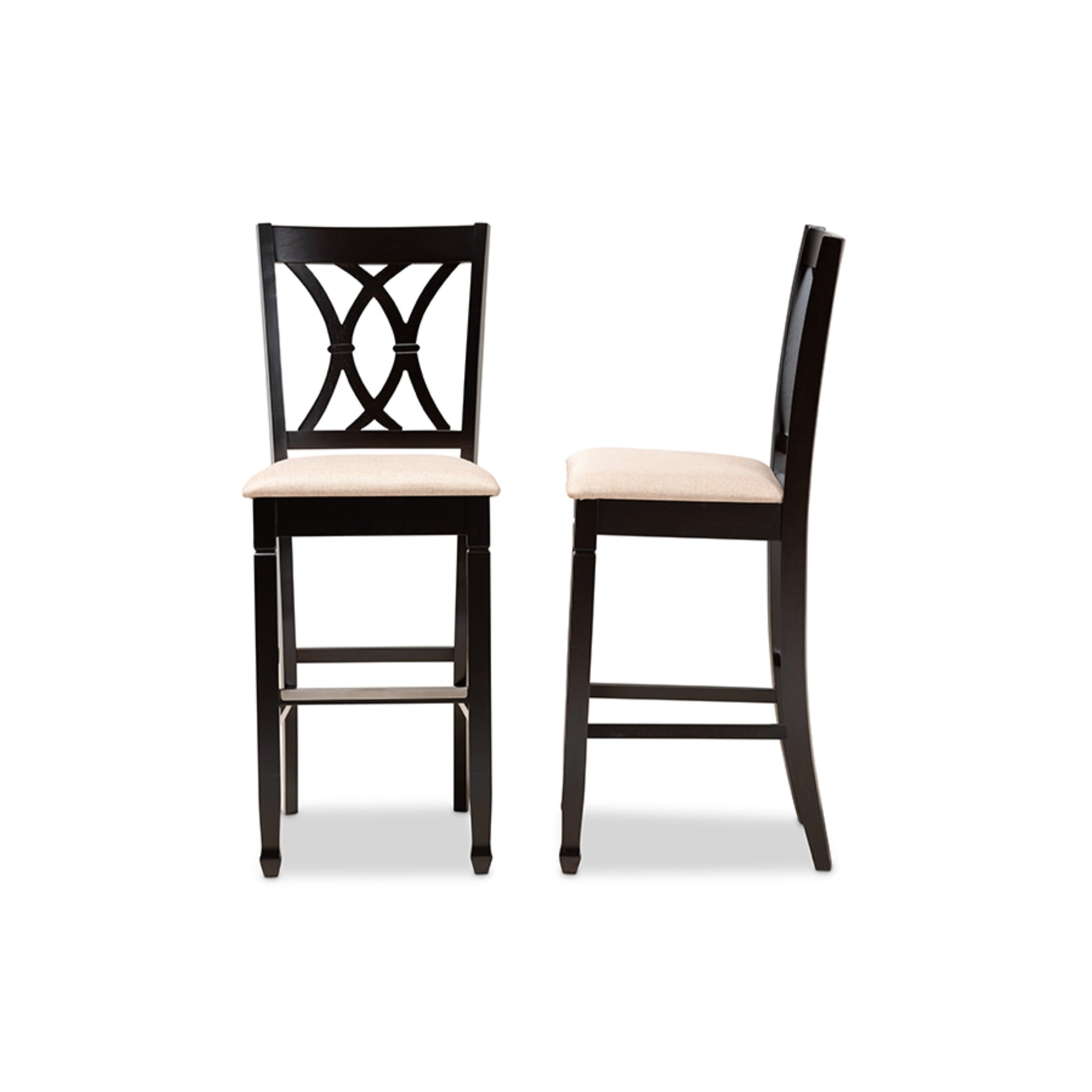 Baxton Studio Calista Modern And Contemporary Sand Fabric Upholstered And Espresso Brown Finished Wood 2-Piece Bar Stool Set