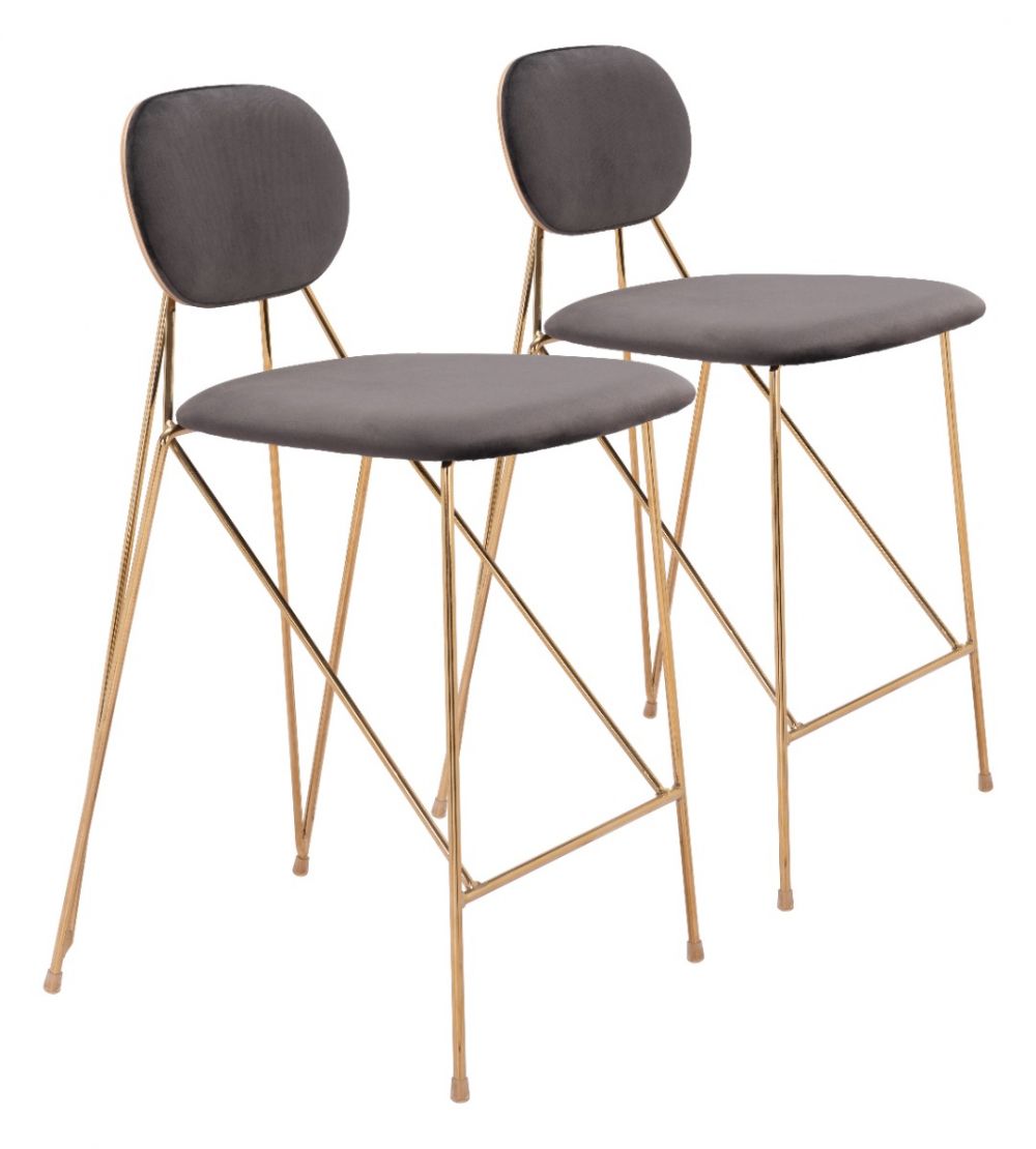 Georges Counter Stool (Set Of 2) Gray & Gold