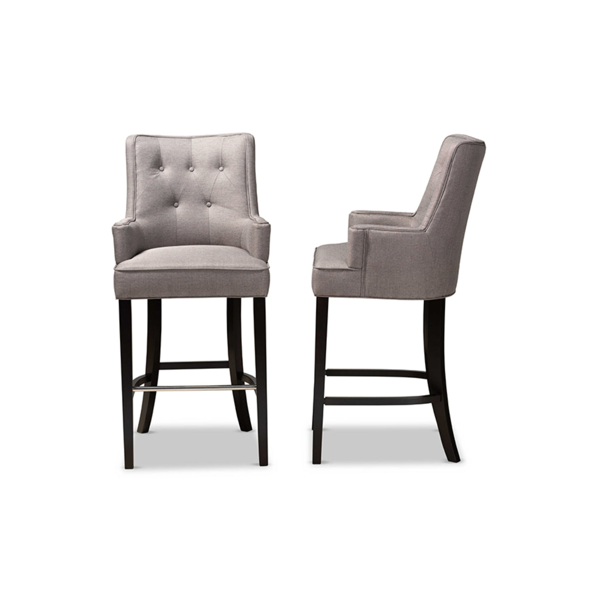 Baxton Studio Aldon Modern And Contemporary Grey Fabric Upholstered And Dark Brown Finished Wood 2-Piece Bar Stool Set