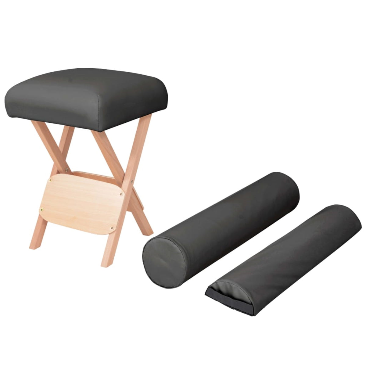 Vidaxl Folding Massage Stool With 4.7' Thick Seat & 2 Bolsters Black