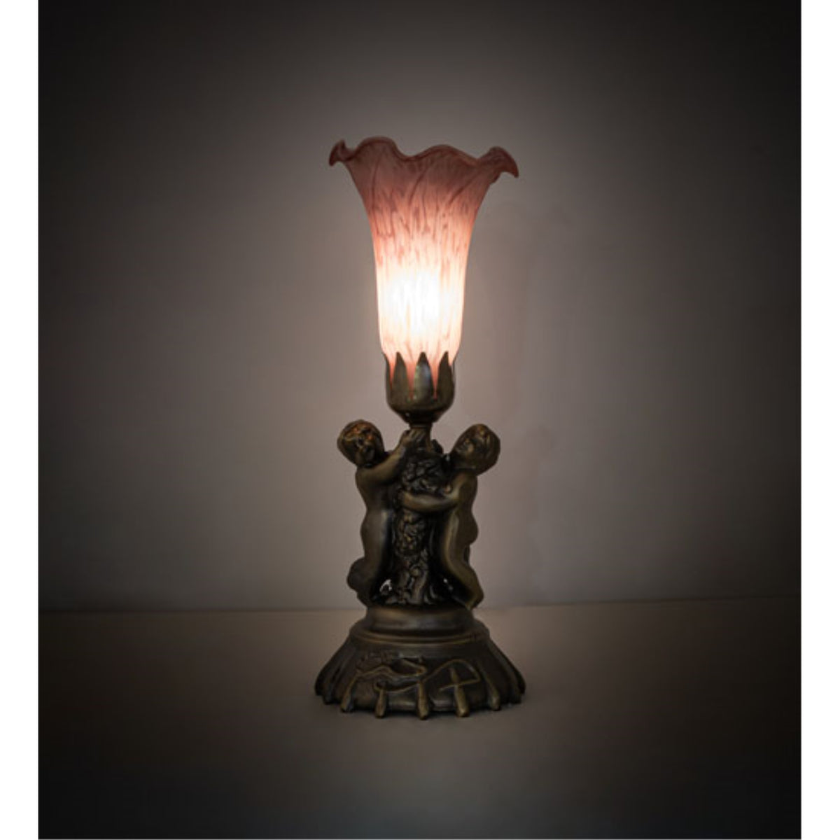 13'High Pink Twin Cherub Pond Lily Mini Lamp