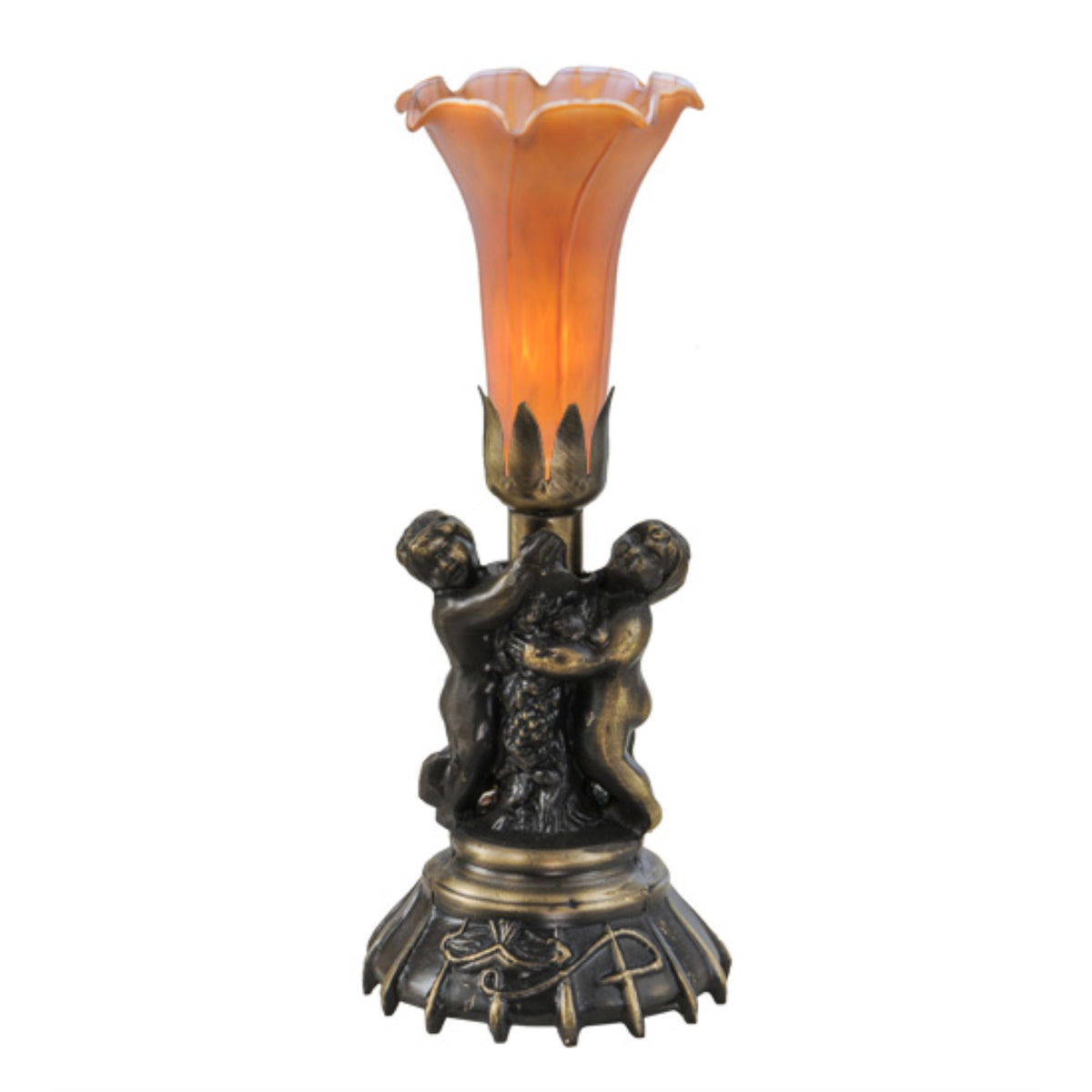 13'High Amber Twin Cherub Pond Lily Mini Lamp