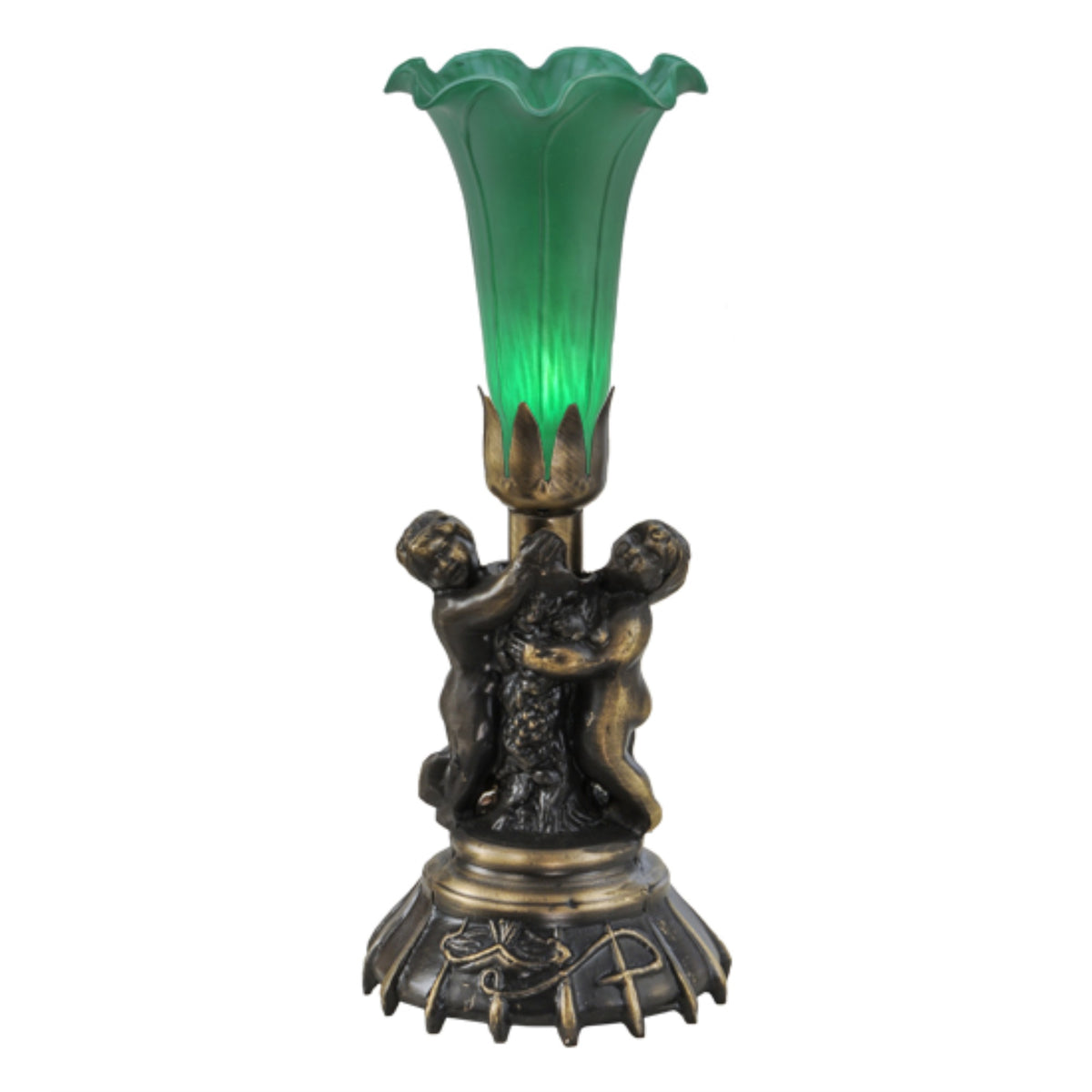 13'High Green Twin Cherub Pond Lily Mini Lamp