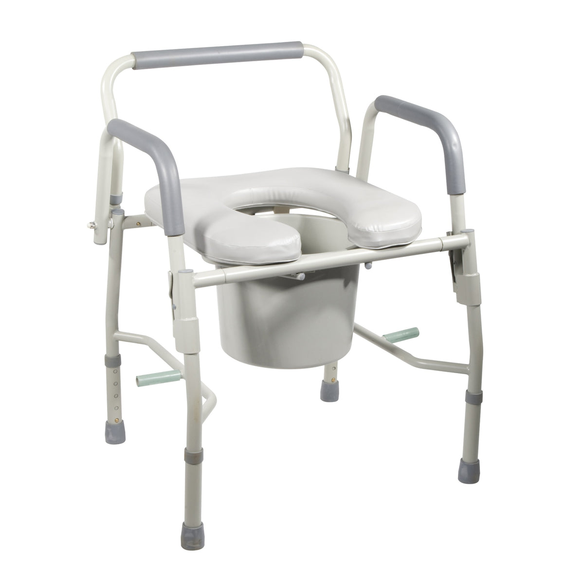 Steel Drop Arm Bedside Commode With Padded Seat And Arms