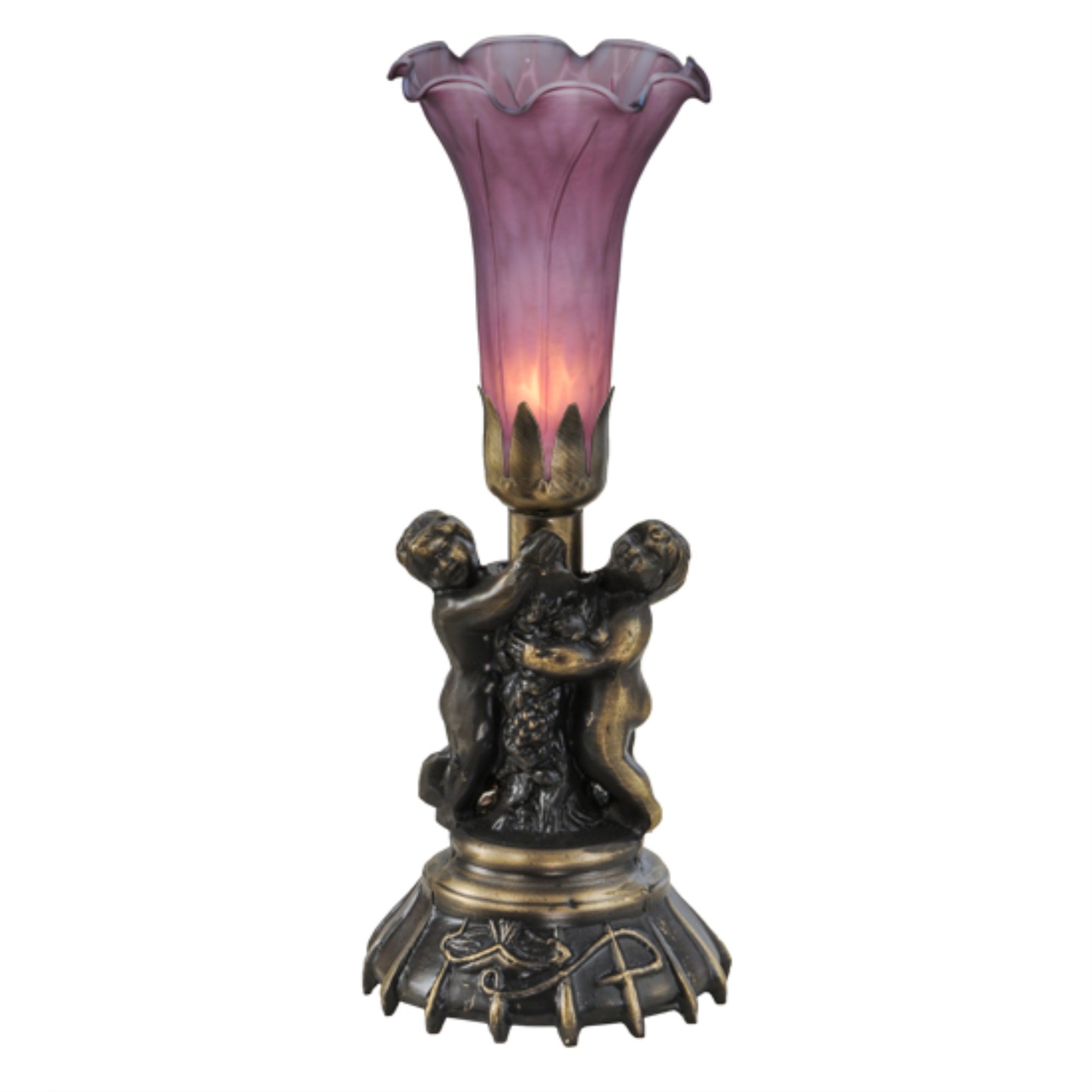 13'High Lavender Twin Cherub Pond Lily Mini Lamp