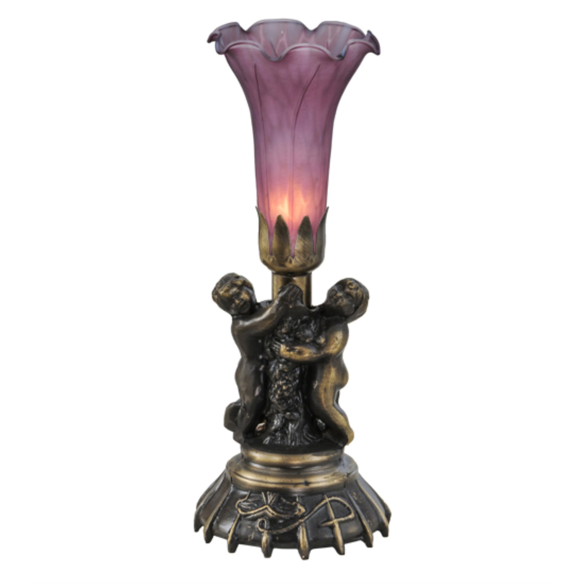 13'High Lavender Twin Cherub Pond Lily Mini Lamp