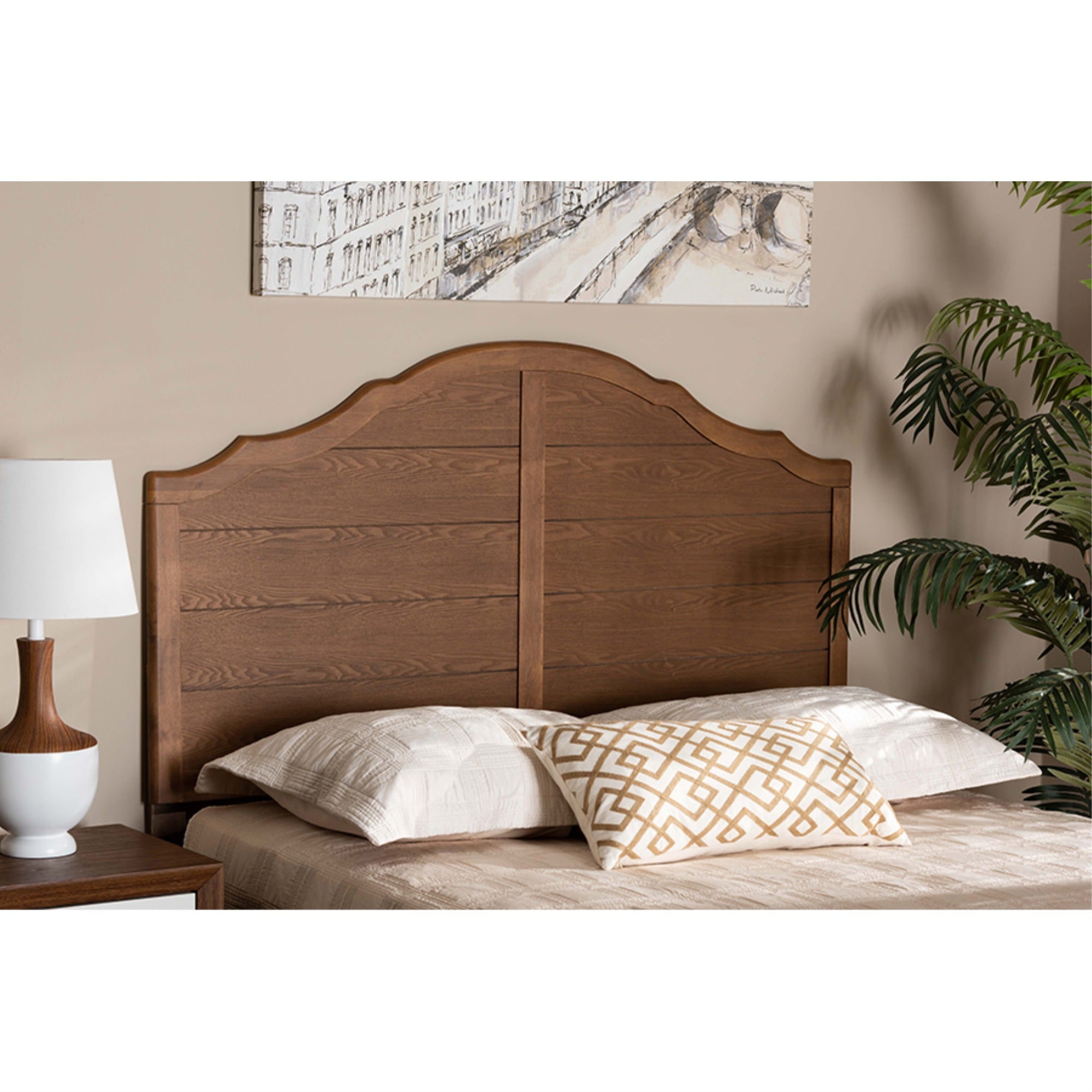 Baxton Studio Clive Vintage Traditional Farmhouse Ash Walnut Finished Wood Full Size Headboard