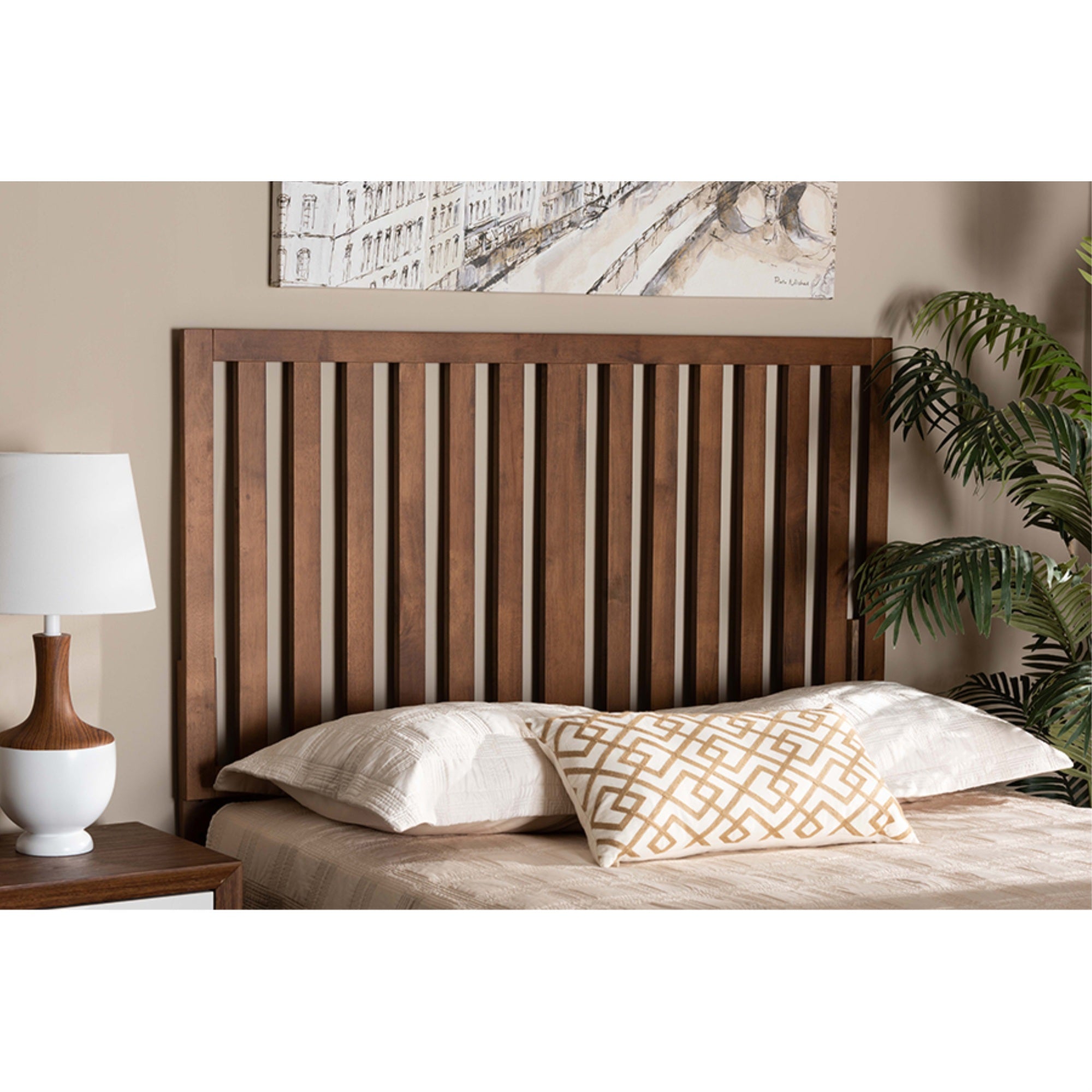 Baxton Studio Oren Modern And Transitional Ash Walnut Finished Wood Queen Size Headboard