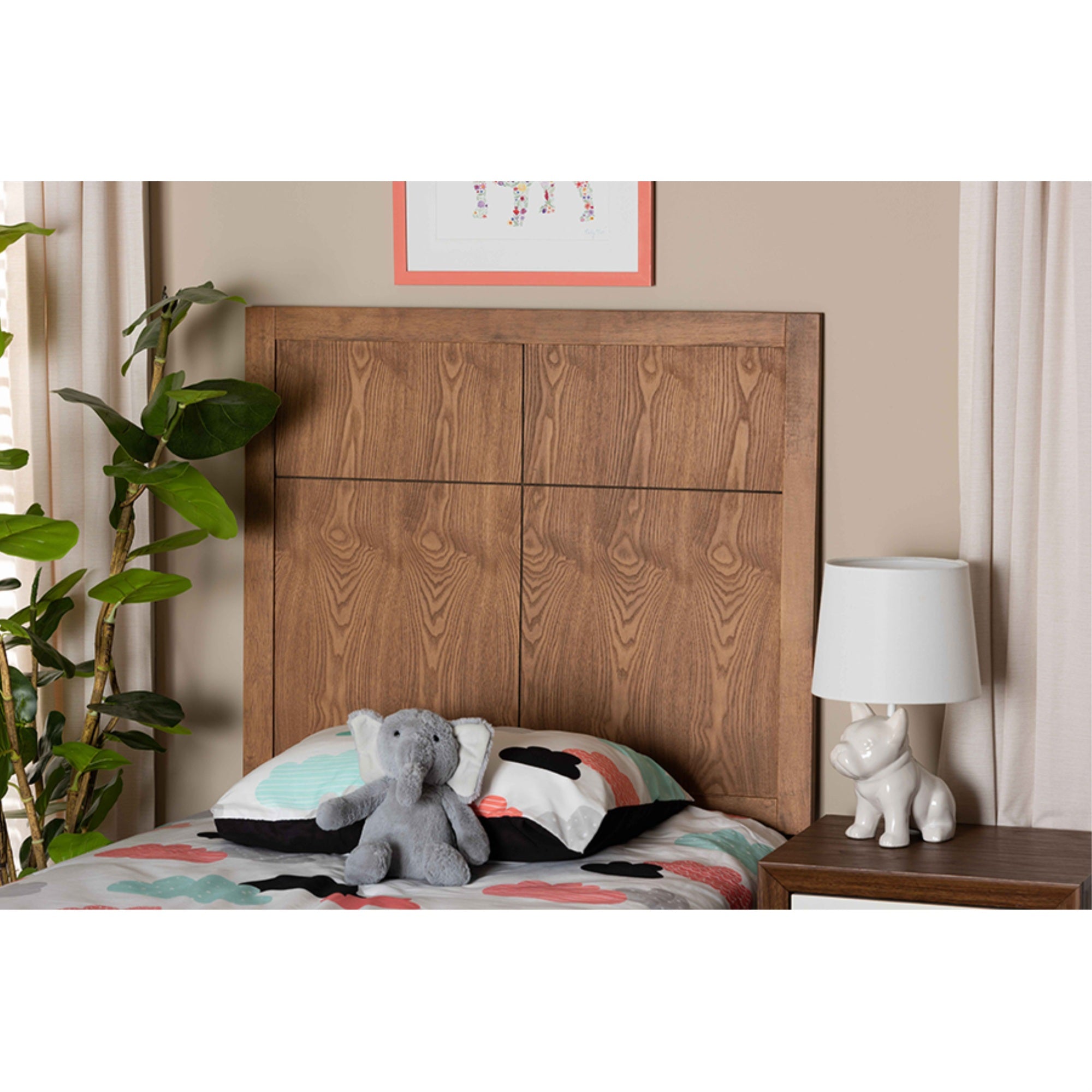 Baxton Studio Monroe Modern Transitional And Rustic Ash Walnut Finished Wood Twin Size Headboard