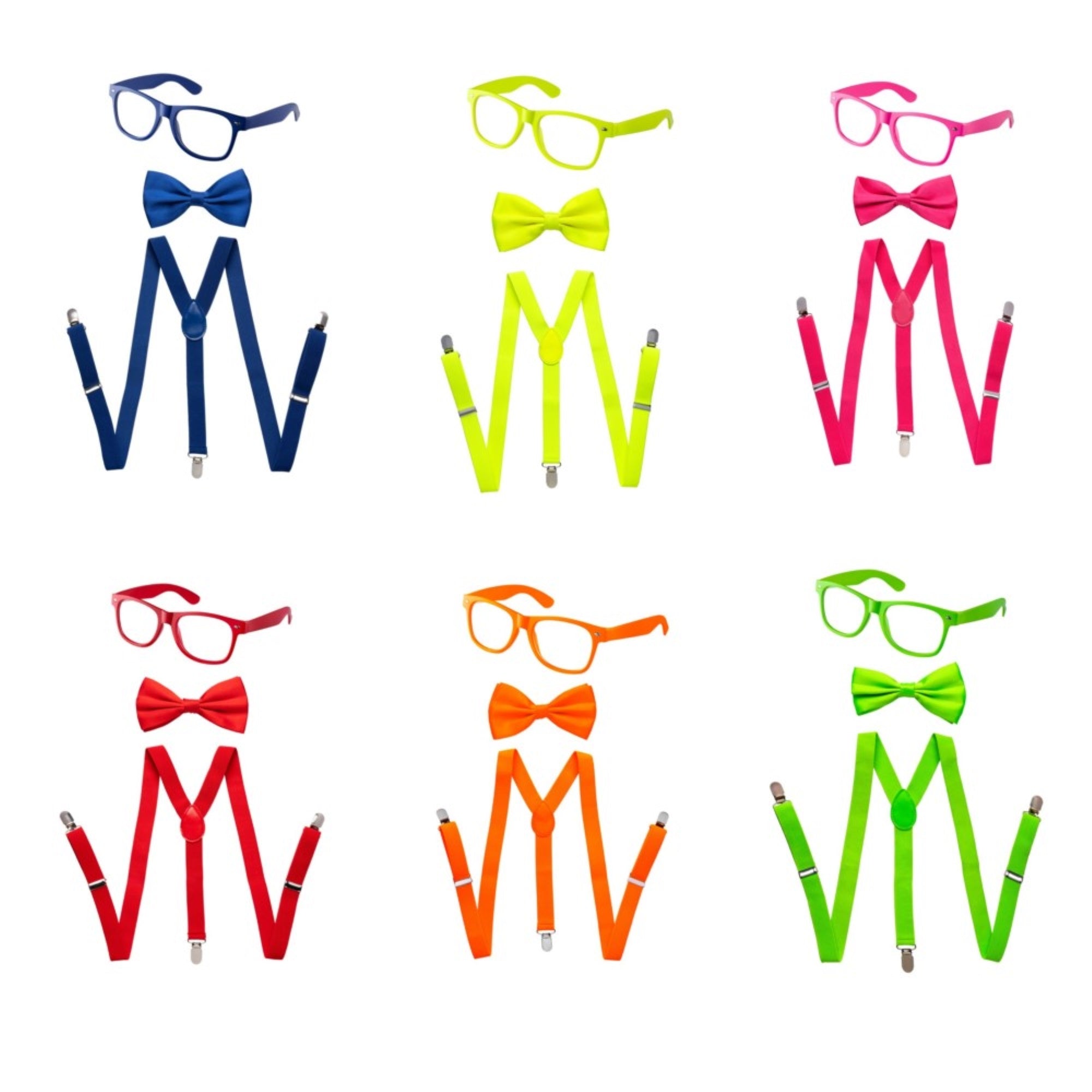 Dress Up America Adult Neon Suspender, Bowtie Accessory Set - Yellow