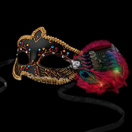 Black Mardi Gras Mask with LED Feathers