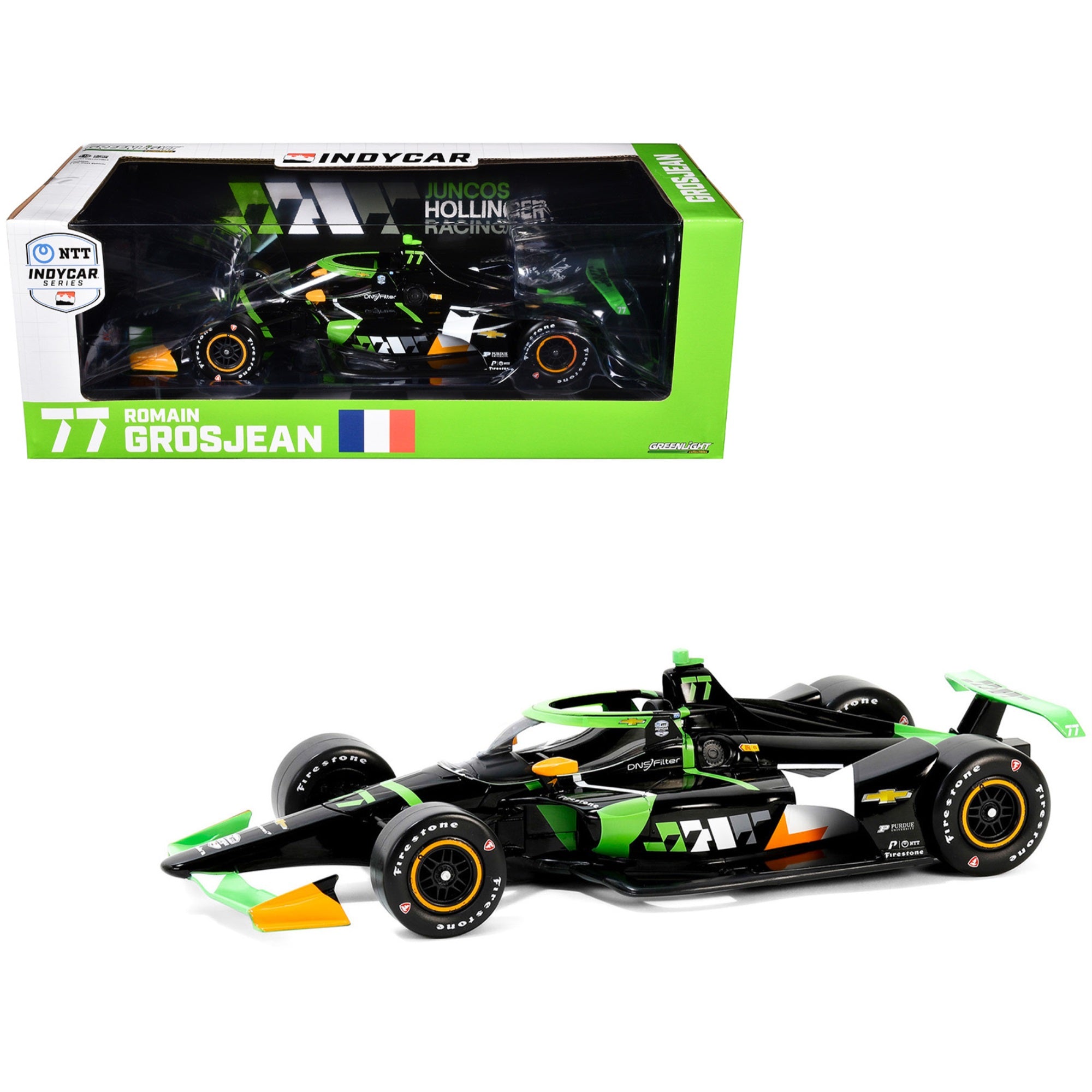 Dallara Indycar #77 Romain Grosjean 'Dns Filter' Juncos Hollinger Racing 'Ntt Indycar Series' (2024) 1/18 Diecast Model Car By Greenlight