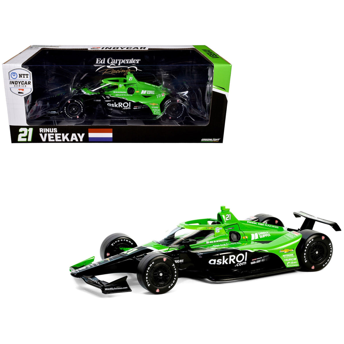 Dallara Indycar #21 Rinus Veekay 'Risk On ' Ed Carpenter Racing 'Ntt Indycar Series' (2024) 1/18 Diecast Model Car By Greenlight