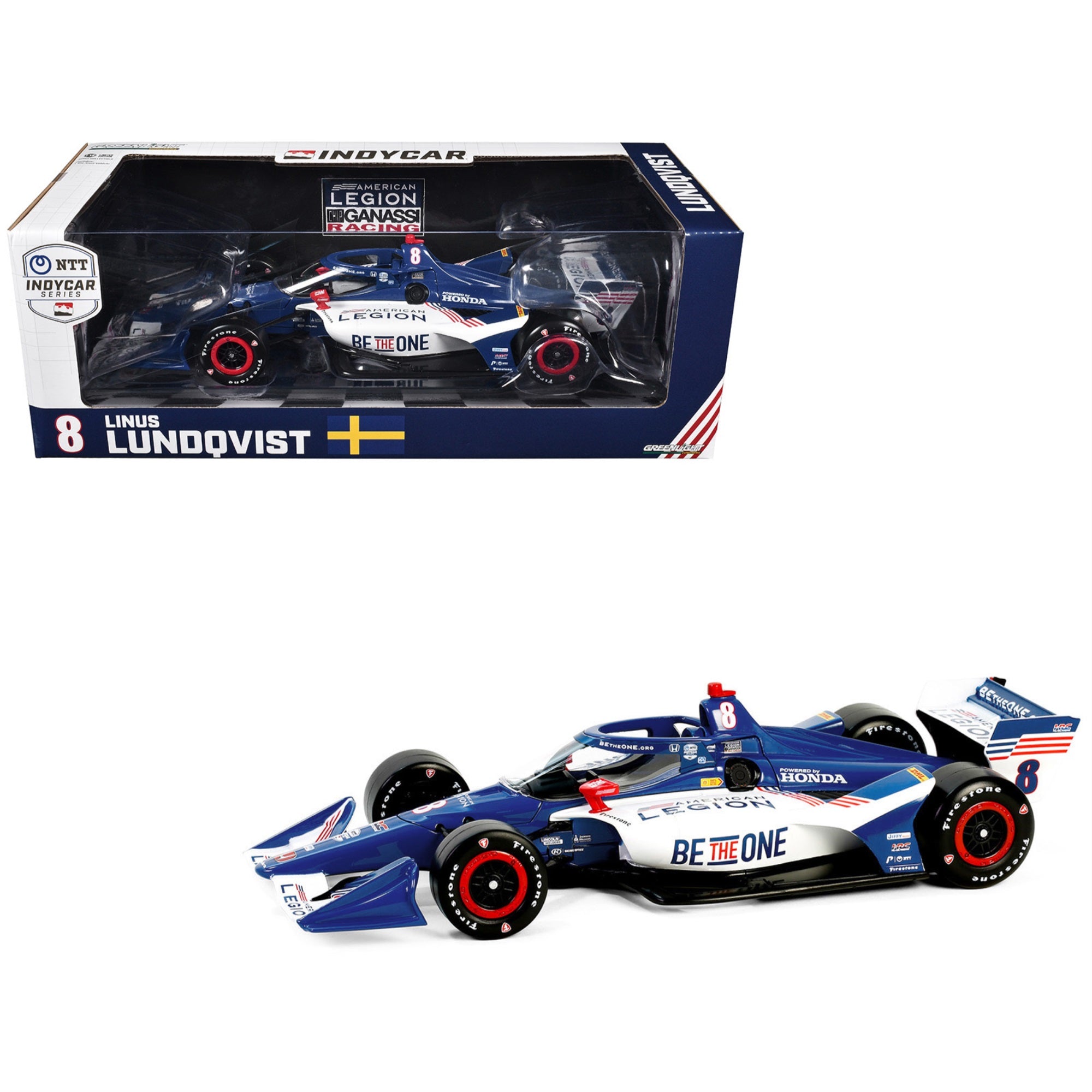 Dallara Indycar #8 Linus Lundqvist 'The American Legion' Chip Ganassi Racing (Road Course Configuration) 'Ntt Indycar Series' (2024) 1/18 Diecast Model Car By Greenlight