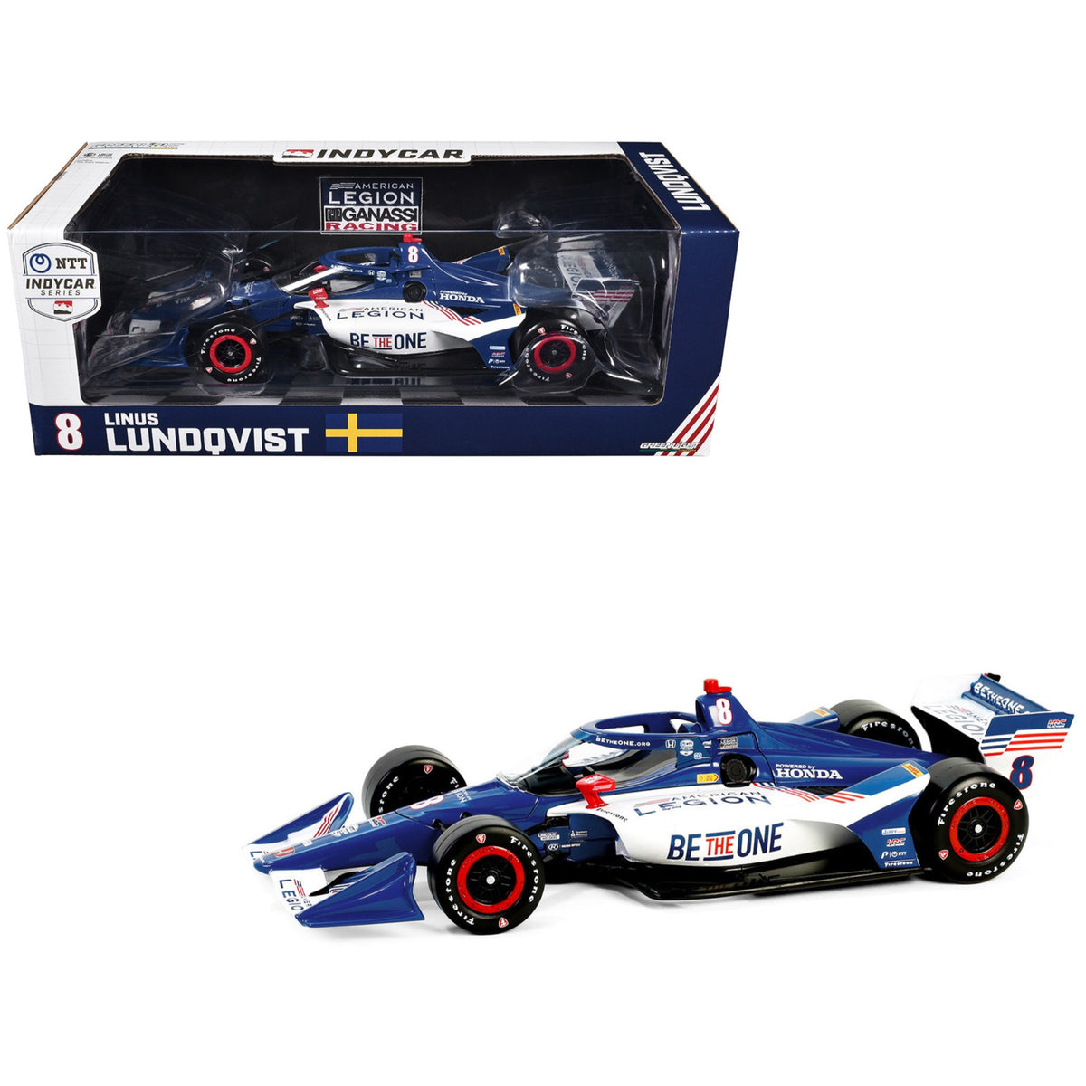 Dallara Indycar #8 Linus Lundqvist 'The American Legion' Chip Ganassi Racing (Road Course Configuration) 'Ntt Indycar Series' (2024) 1/18 Diecast Model Car By Greenlight