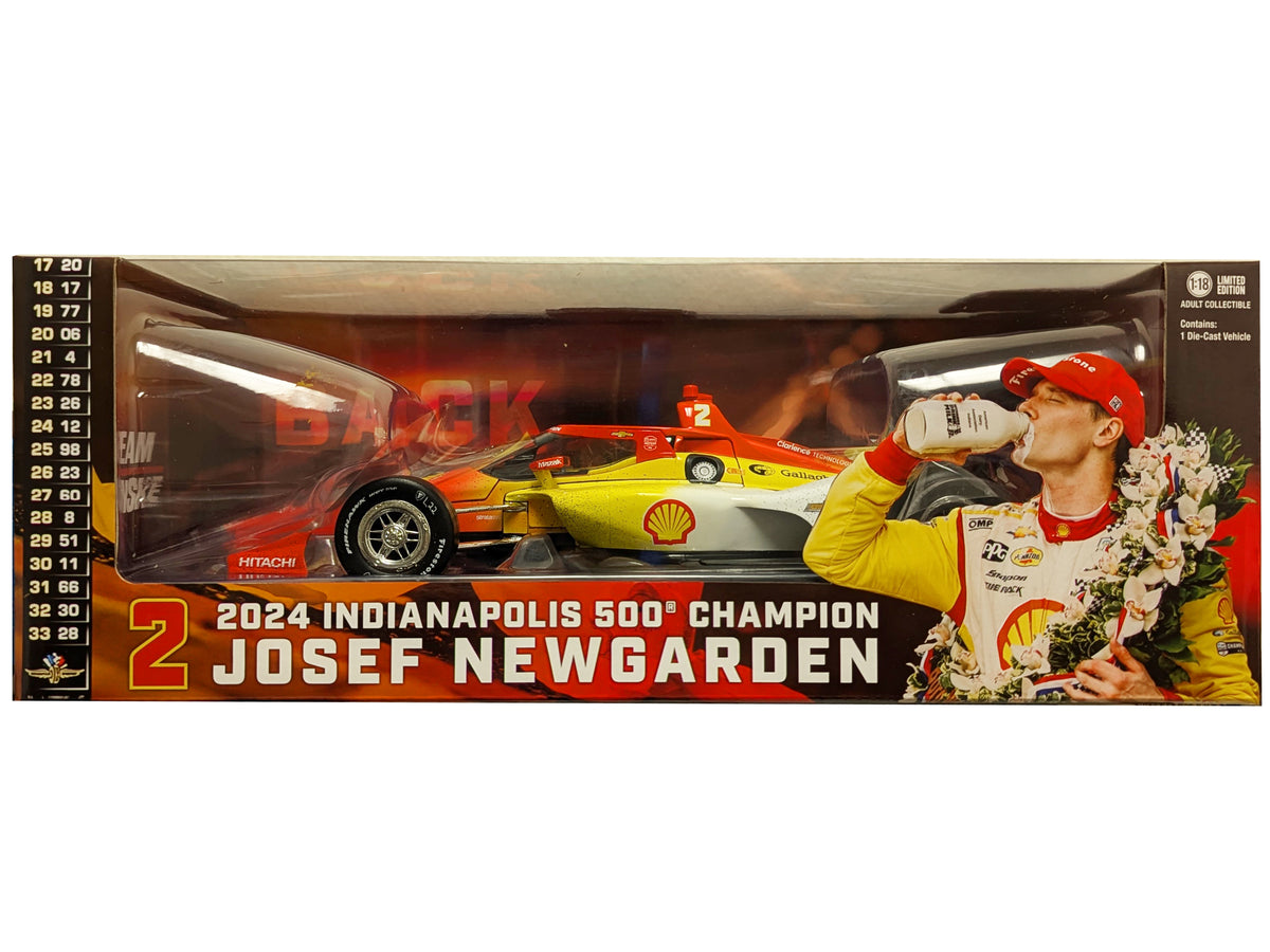 Dallara Indycar #2 Josef Newgarden 'Shell Oil' Team Penske '2024 Indianapolis 500 Champion' (Raced Version) 'Ntt Indycar Series' (2024) 1/18 Diecast Model Car By Greenlight