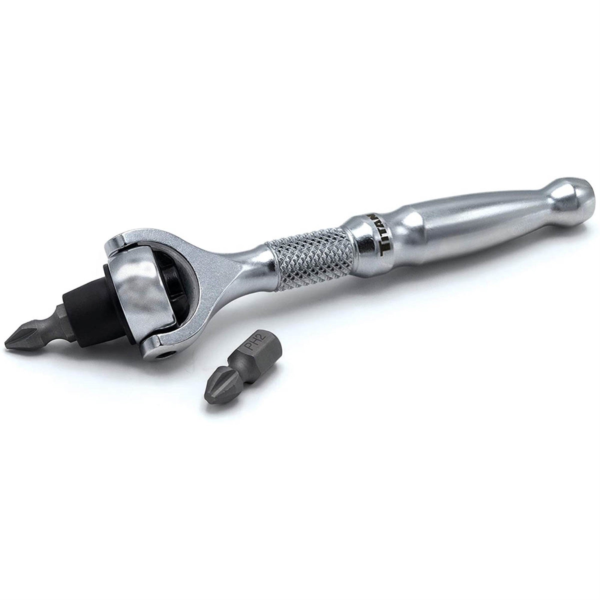 Titan 1/4' Drive Aluminum Swivel Head Micro Ratchet Bit Driver Silver