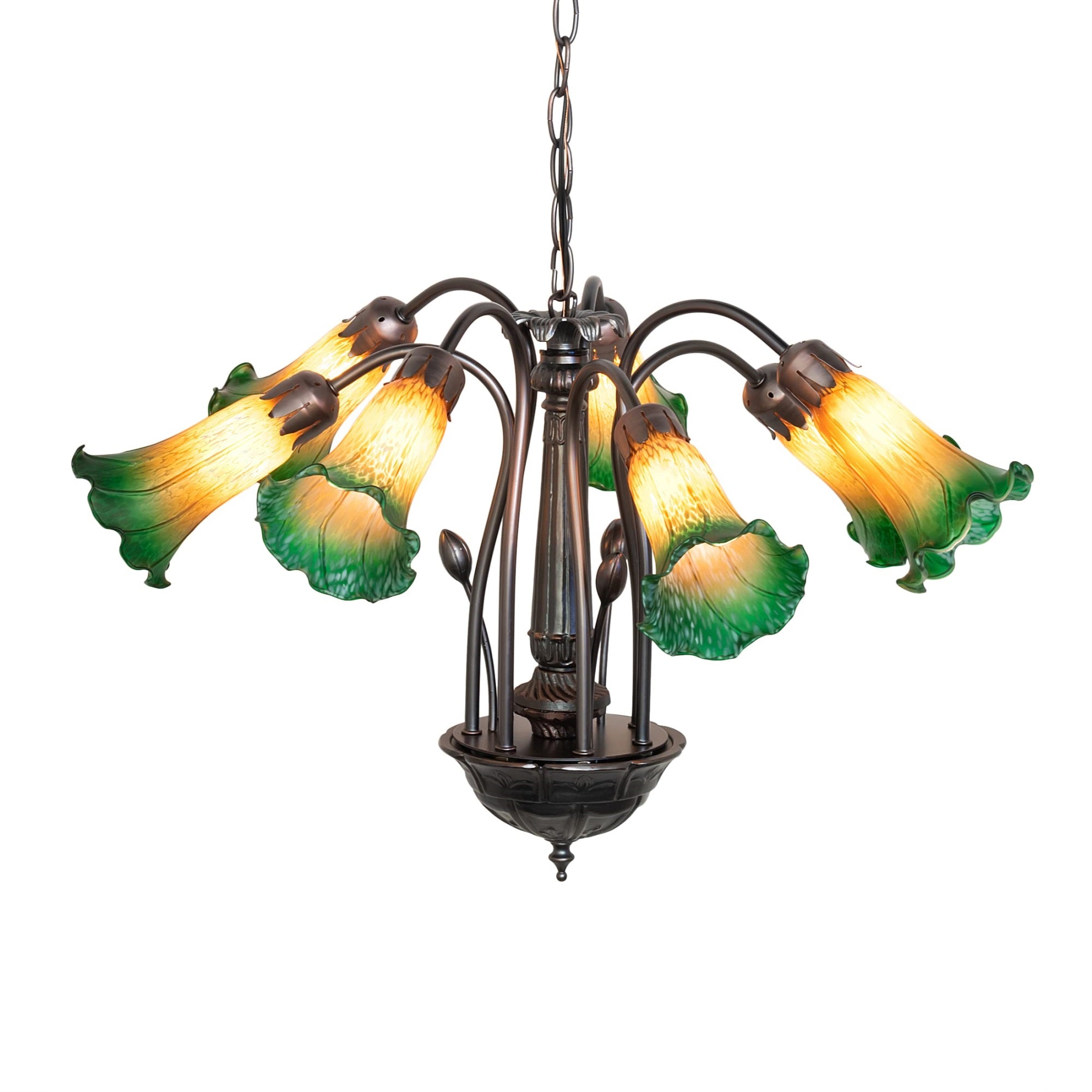 24' Wide Amber/Green Tiffany Pond Lily 7 Lt Chandelier