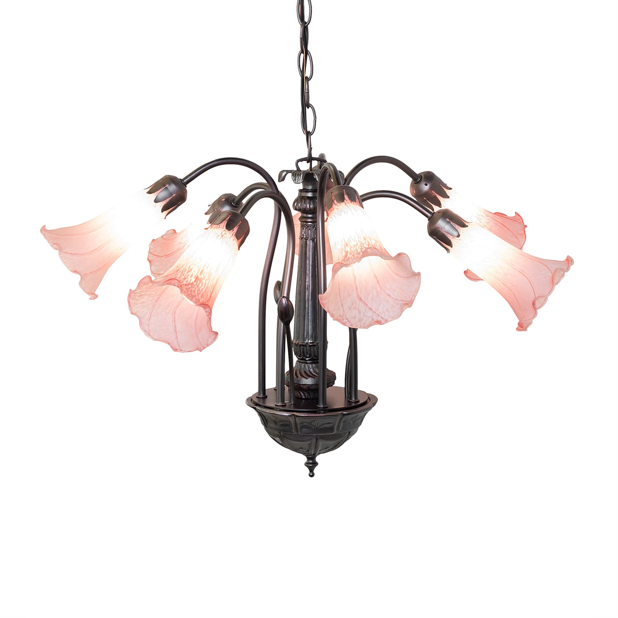 24' Wide Pink Tiffany Pond Lily 7 Lt Chandelier
