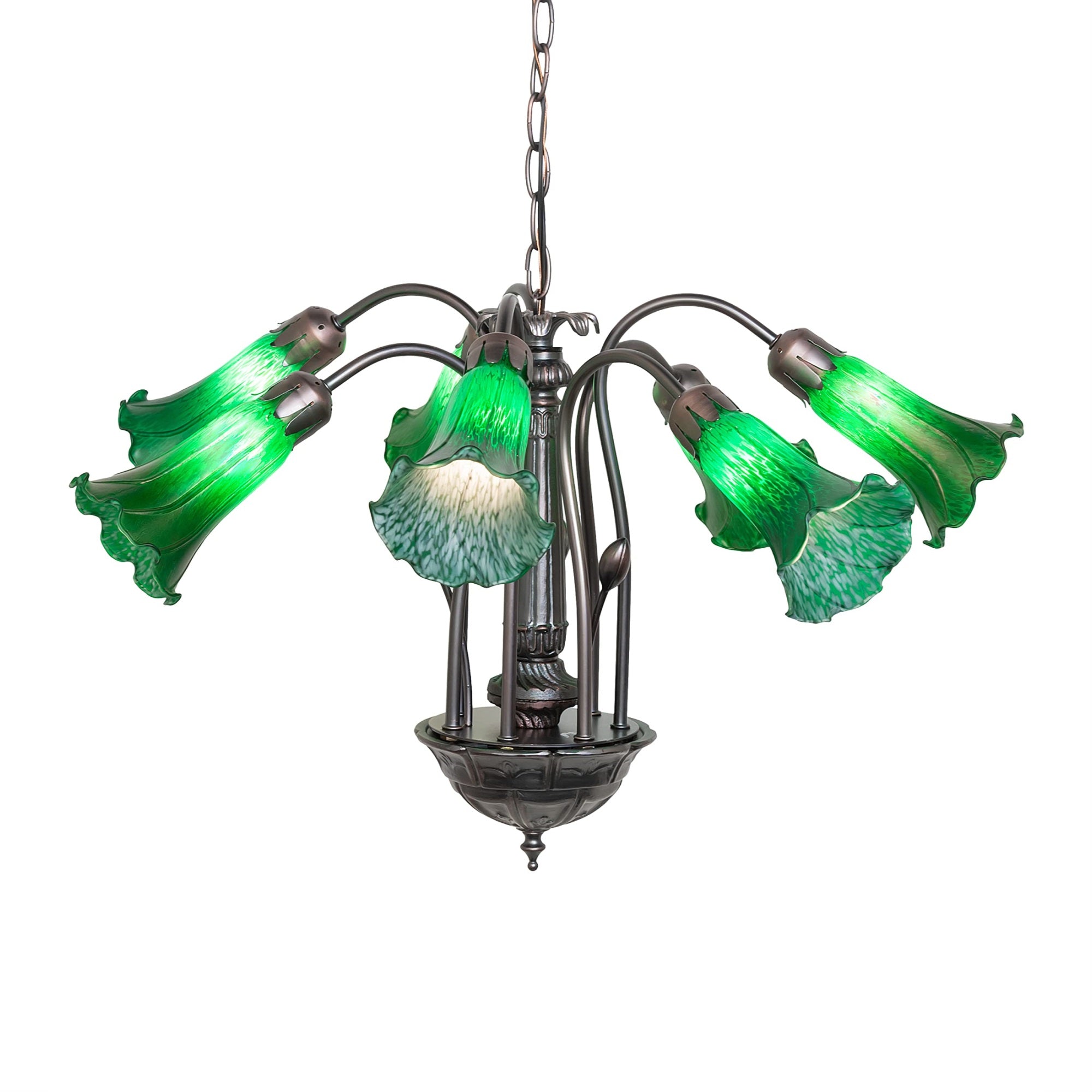 24' Wide Green Tiffany Pond Lily 7 Lt Chandelier