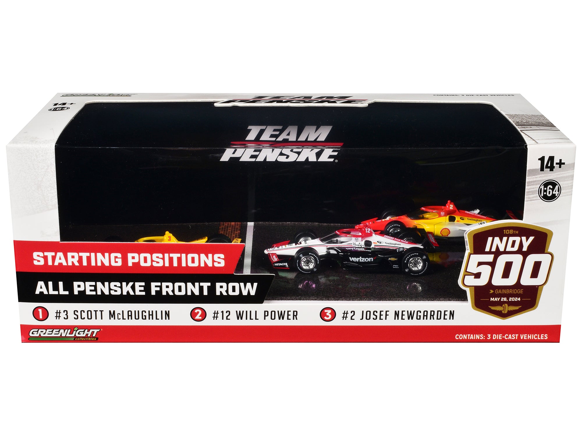 108Th Indianapolis 500' (2024) 'All Penske Front Row' Set Of 3 Indycars 1/64 Diecast Model Cars By Greenlight
