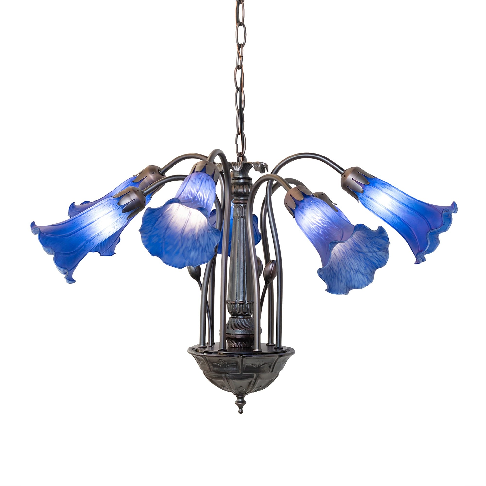 24' Wide Blue Tiffany Pond Lily 7 Lt Chandelier