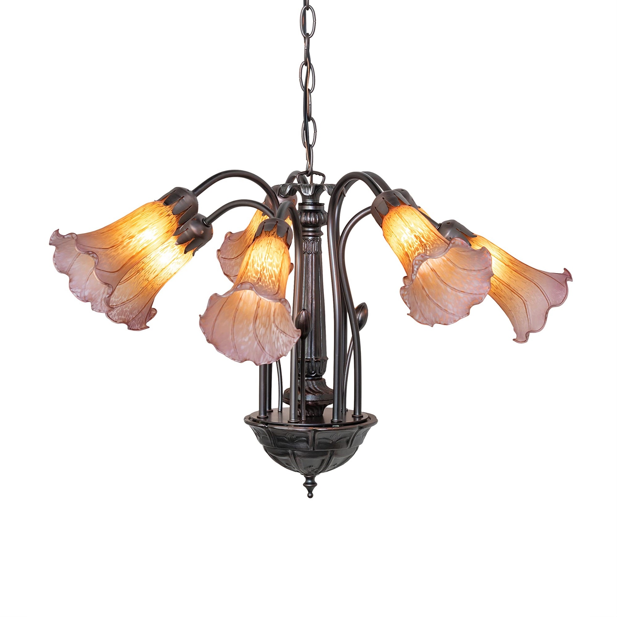 24' Wide Amber/Purple Tiffany Pond Lily 7 Lt Chandelier